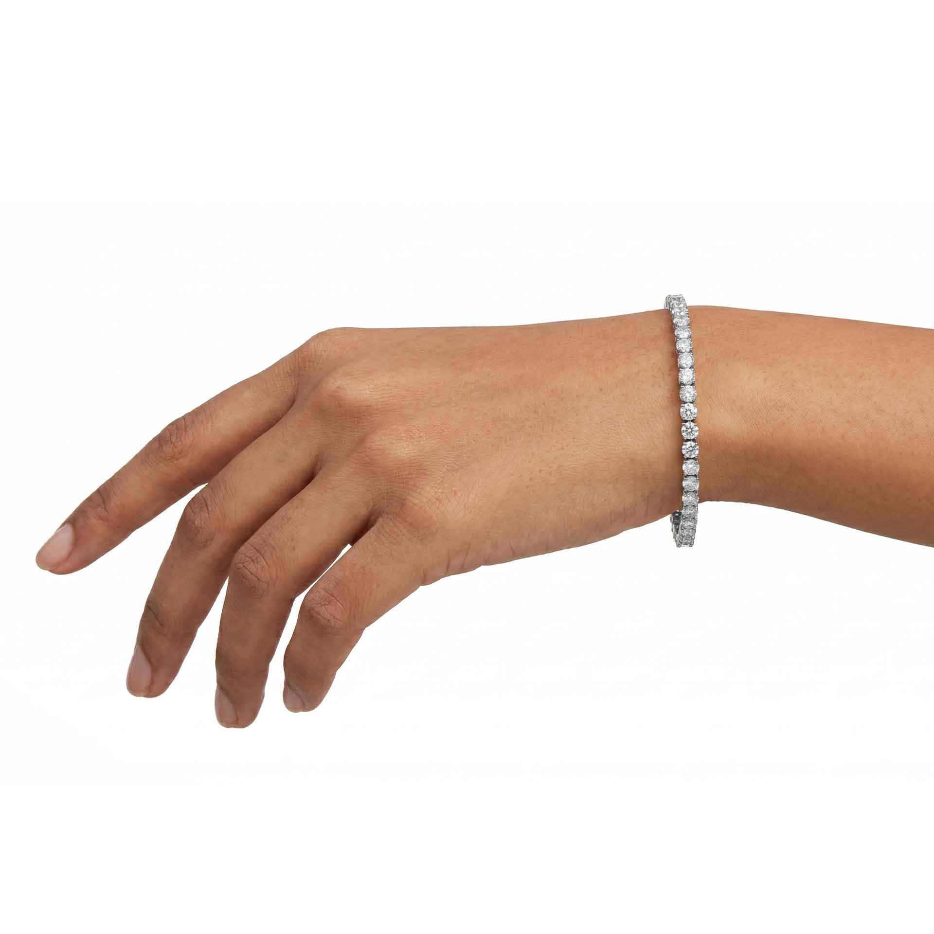 Jude shared prong round brilliant diamond tennis bracelet in white gold — earth and grown diamonds by Amber Arc – view 4