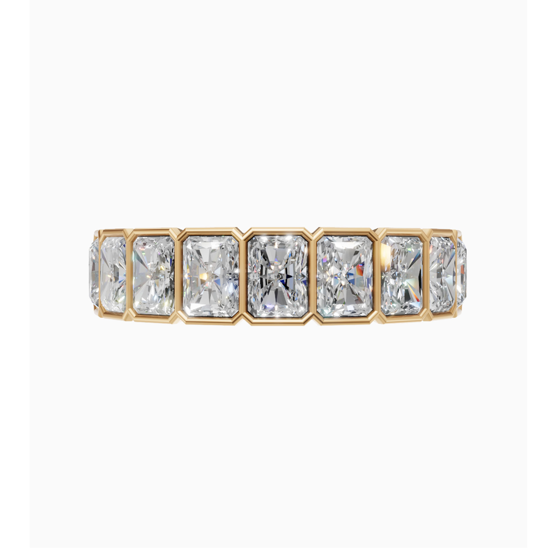 Valencia elongated radiant bezel diamond eternity band in platinum — earth and grown diamonds by Amber Arc