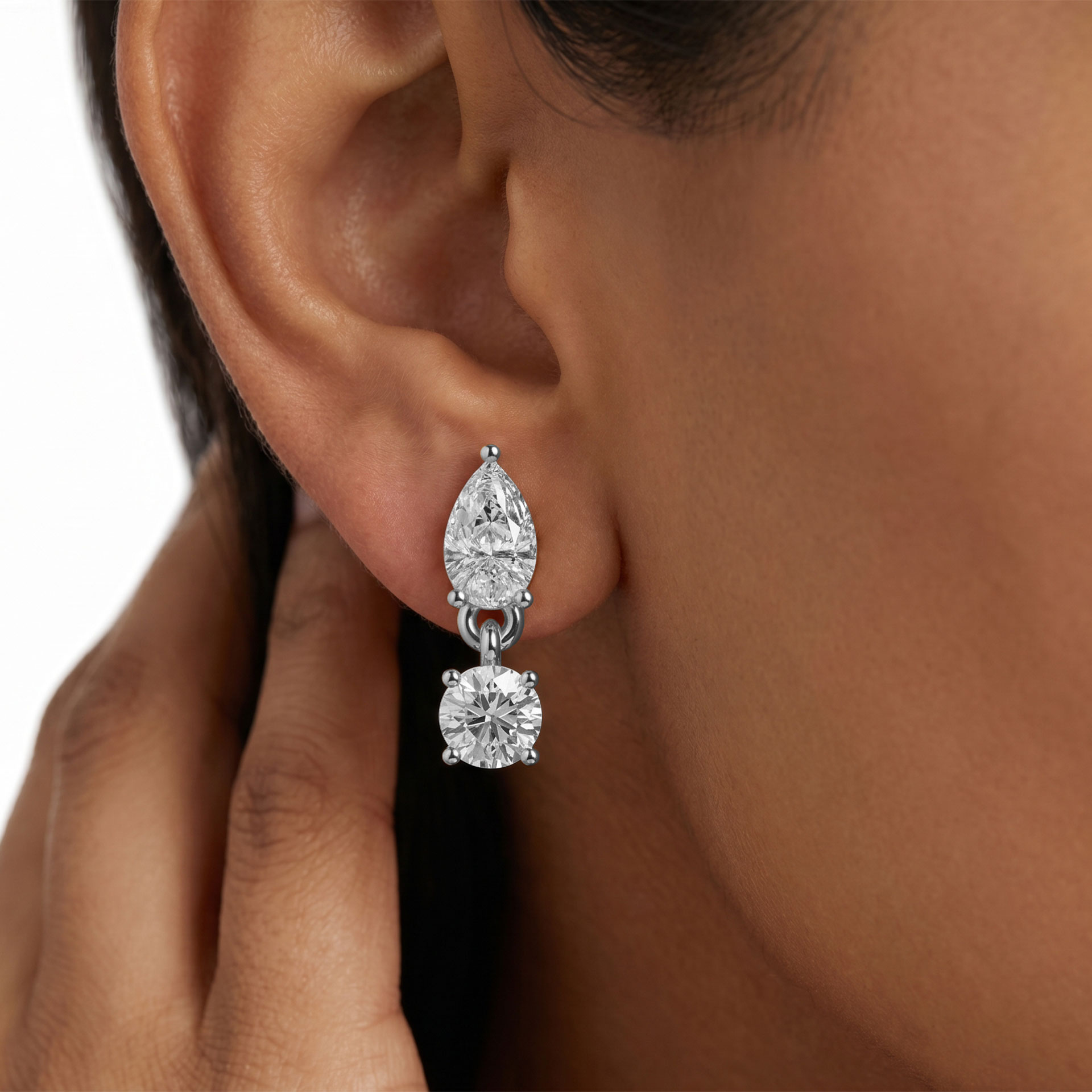 Nara Graduated Pear and Round Drop Earrings – view 4