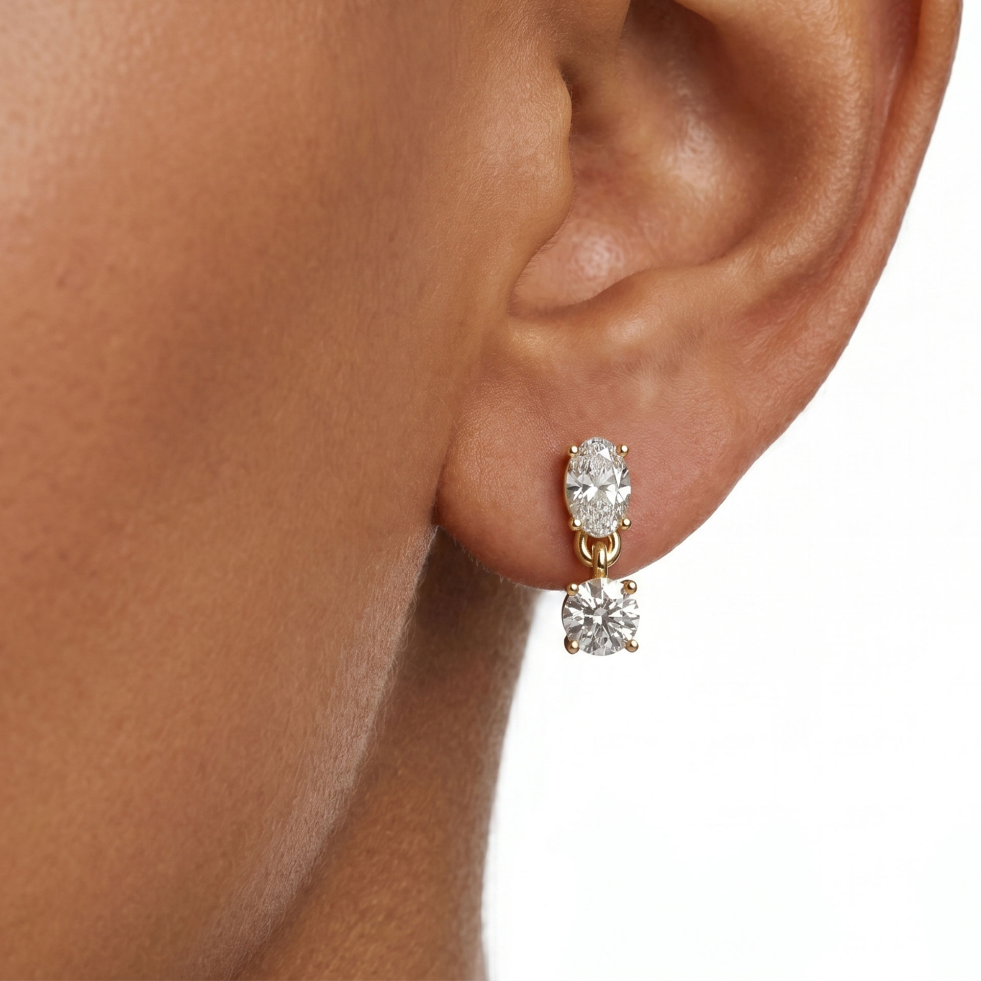 Numa oval and round drop diamond earrings in rose gold — earth and grown diamonds by Amber Arc – view 3