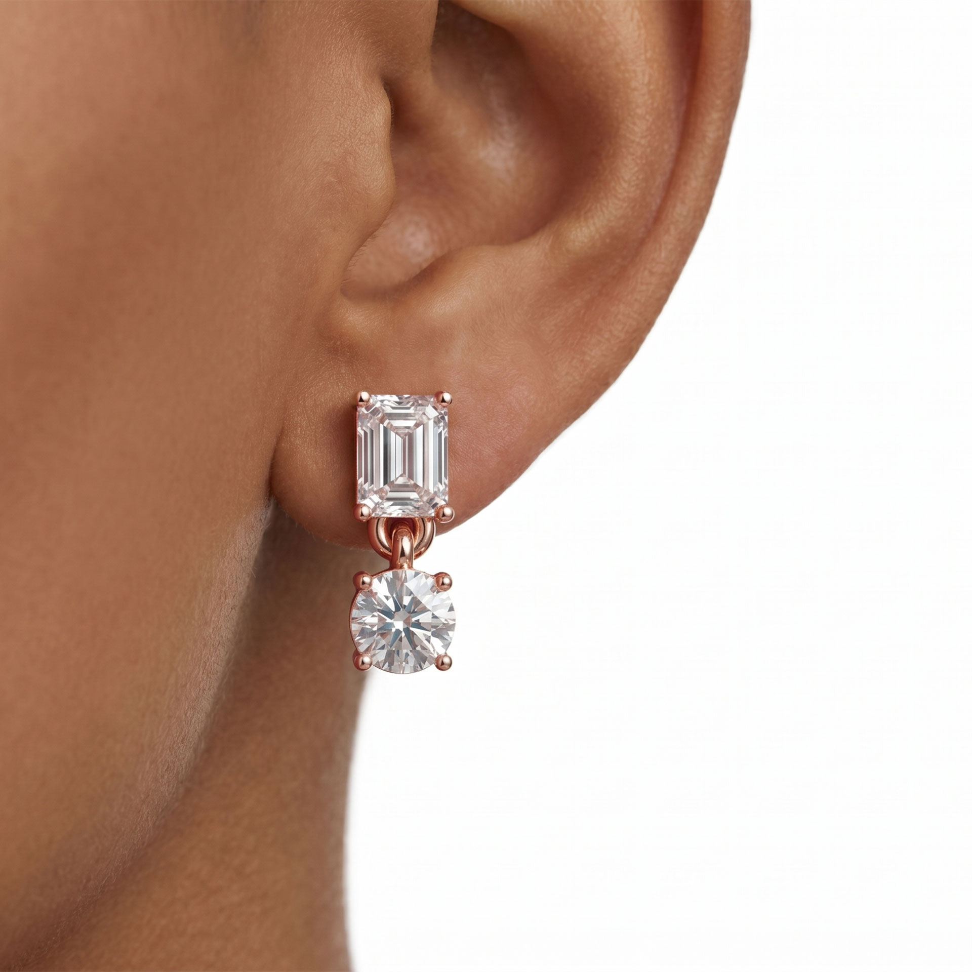 Nara Graduated Emerald and Round Drop Earrings – view 4