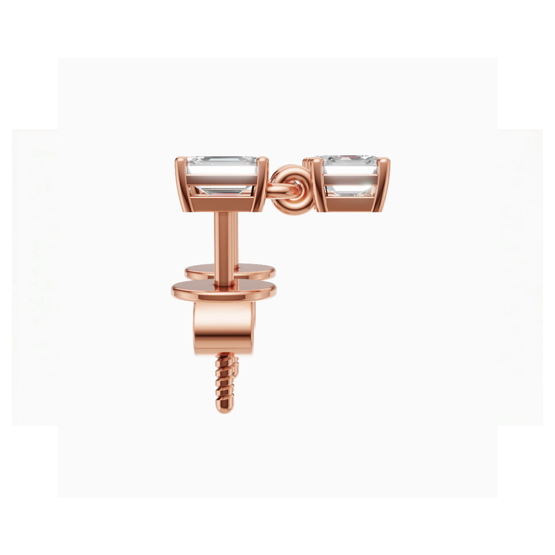 Numa emerald and asscher drop diamond earrings in rose gold — earth and grown diamonds by Amber Arc – view 3