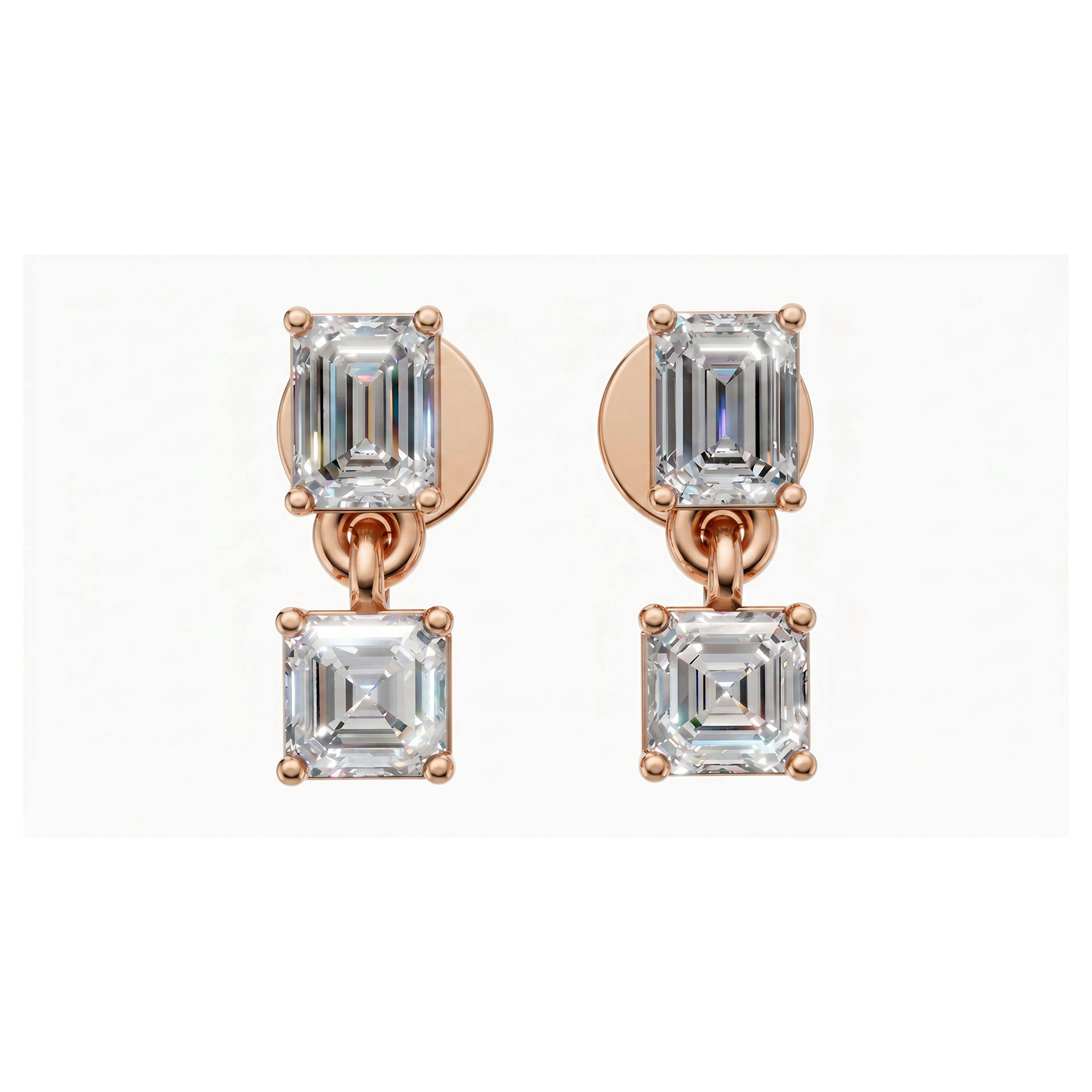 Numa emerald and asscher drop diamond earrings in rose gold — earth and grown diamonds by Amber Arc