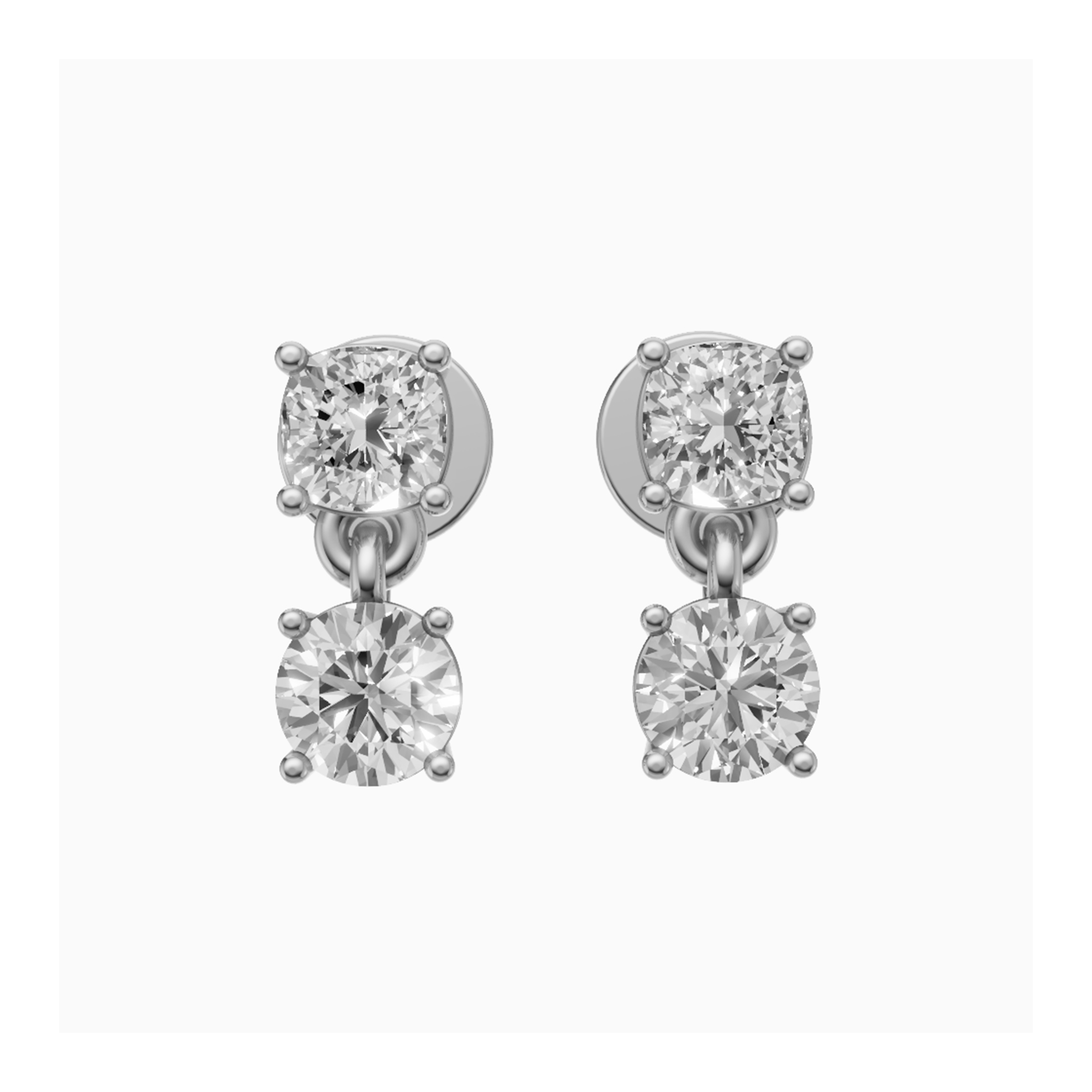 Numa square cushion and round drop diamond earrings in rose gold — earth and grown diamonds by Amber Arc