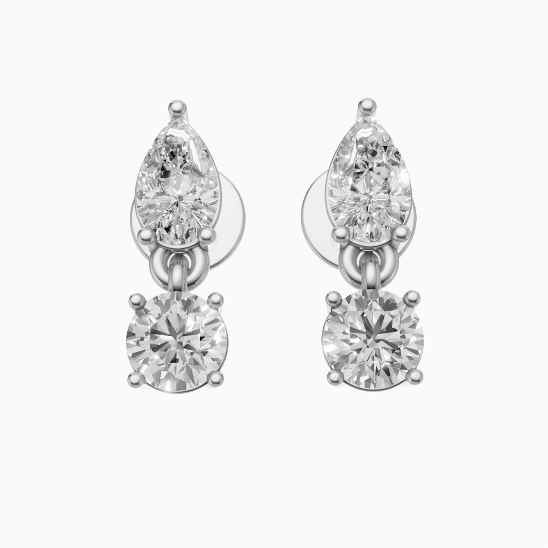Numa pear and round drop diamond earrings in rose gold — earth and grown diamonds by Amber Arc