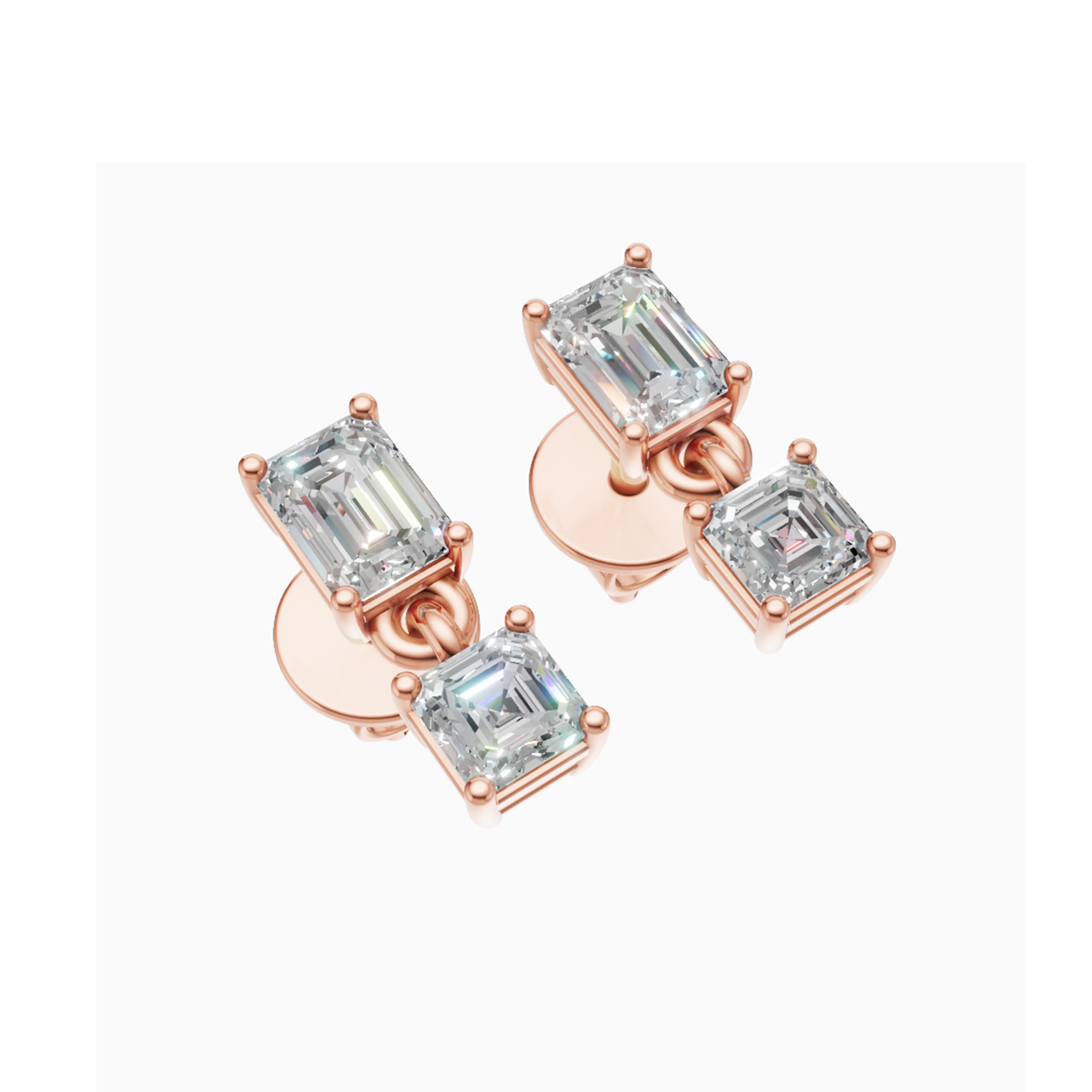 Nara graduated emerald and asscher drop diamond earrings in white gold — earth and grown diamonds by Amber Arc – view 2