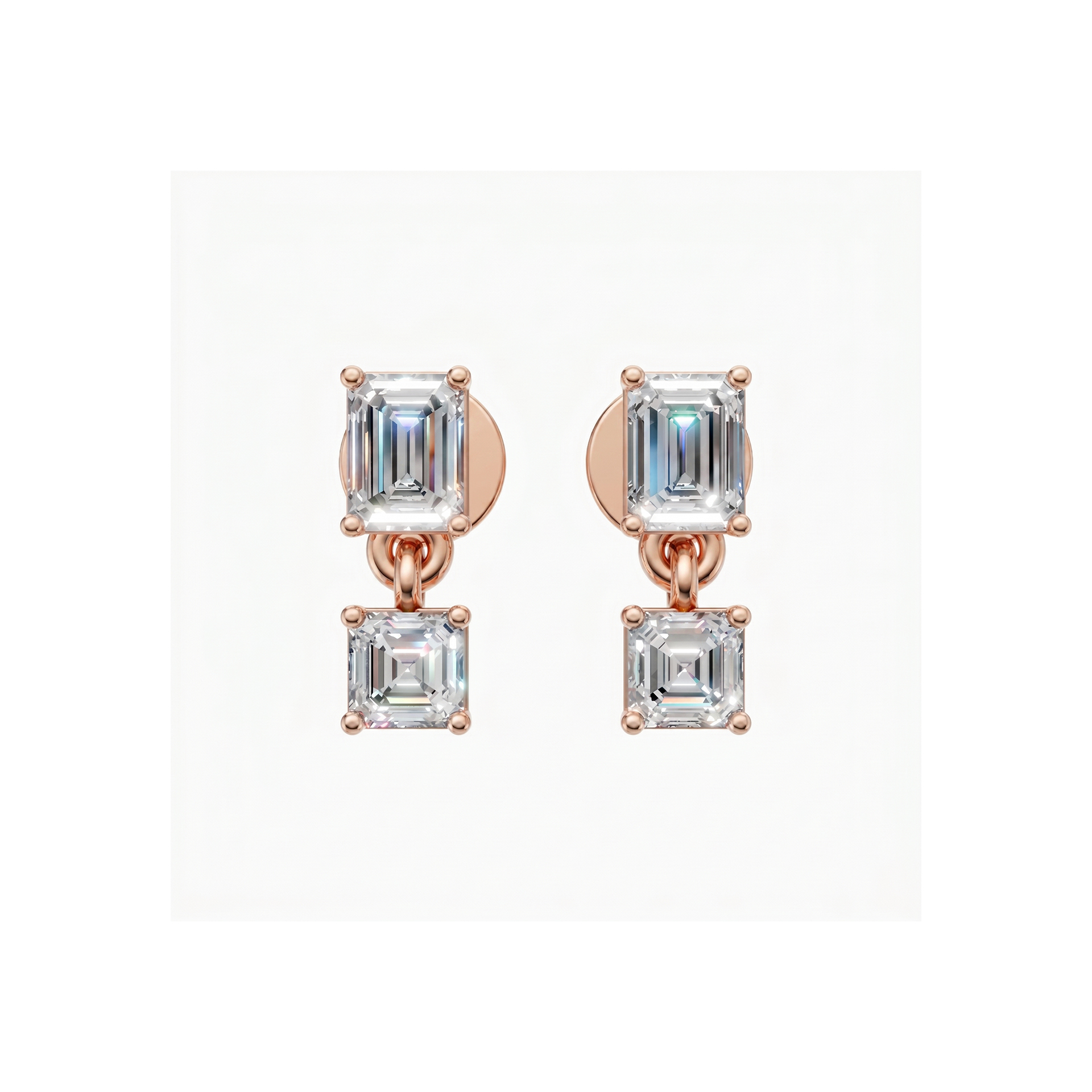Nara graduated emerald and asscher drop diamond earrings in white gold — earth and grown diamonds by Amber Arc