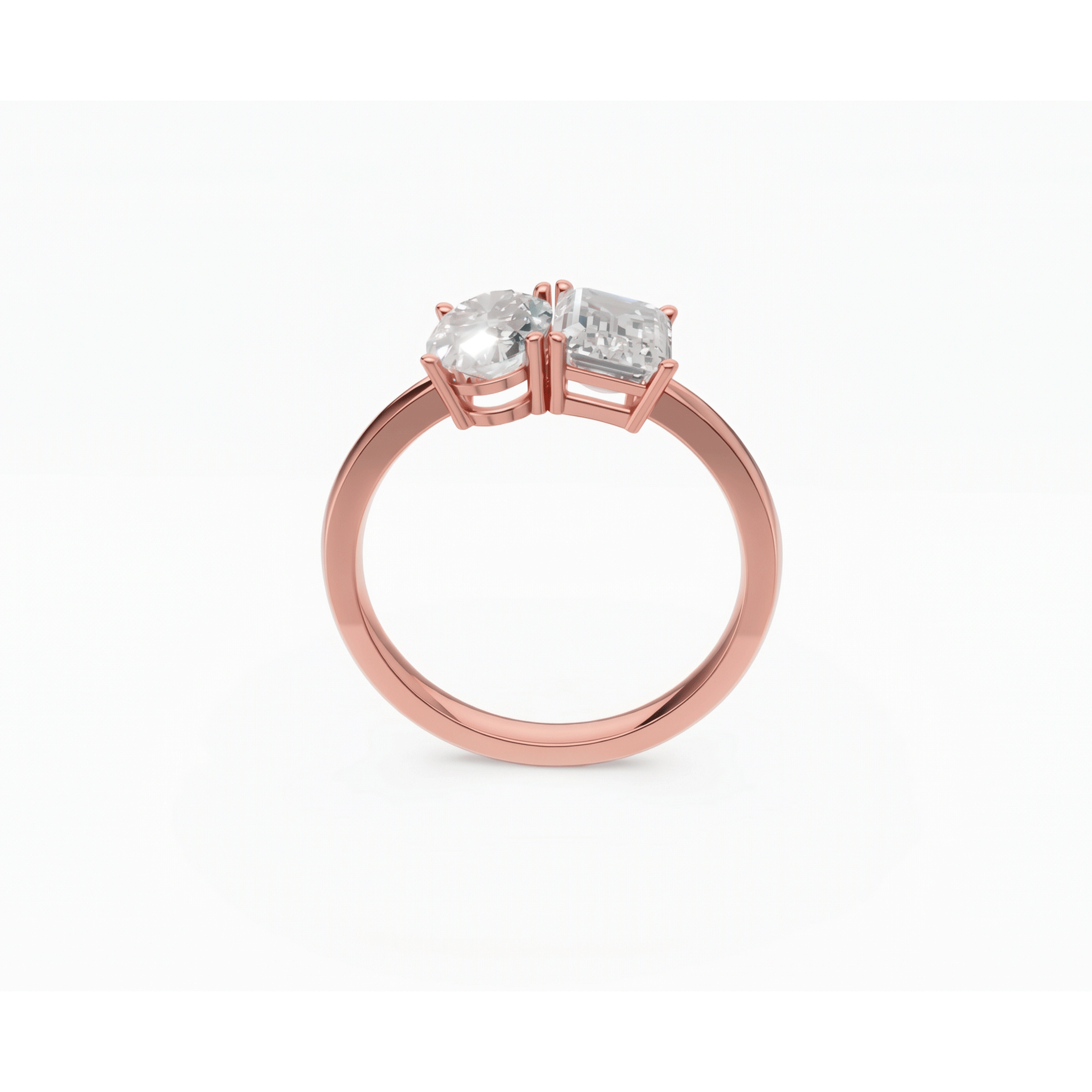 Margot emerald and oval toi et moi diamond ring in white gold — earth and grown diamonds by Amber Arc – view 3