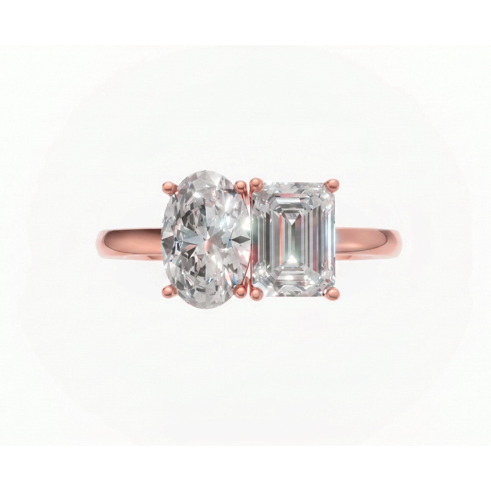 Margot emerald and oval toi et moi diamond ring in white gold — earth and grown diamonds by Amber Arc