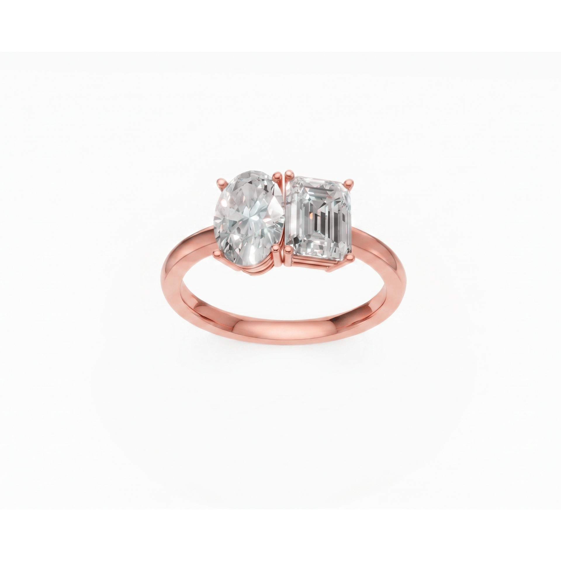 Margot emerald and oval toi et moi diamond ring in white gold — earth and grown diamonds by Amber Arc – view 2