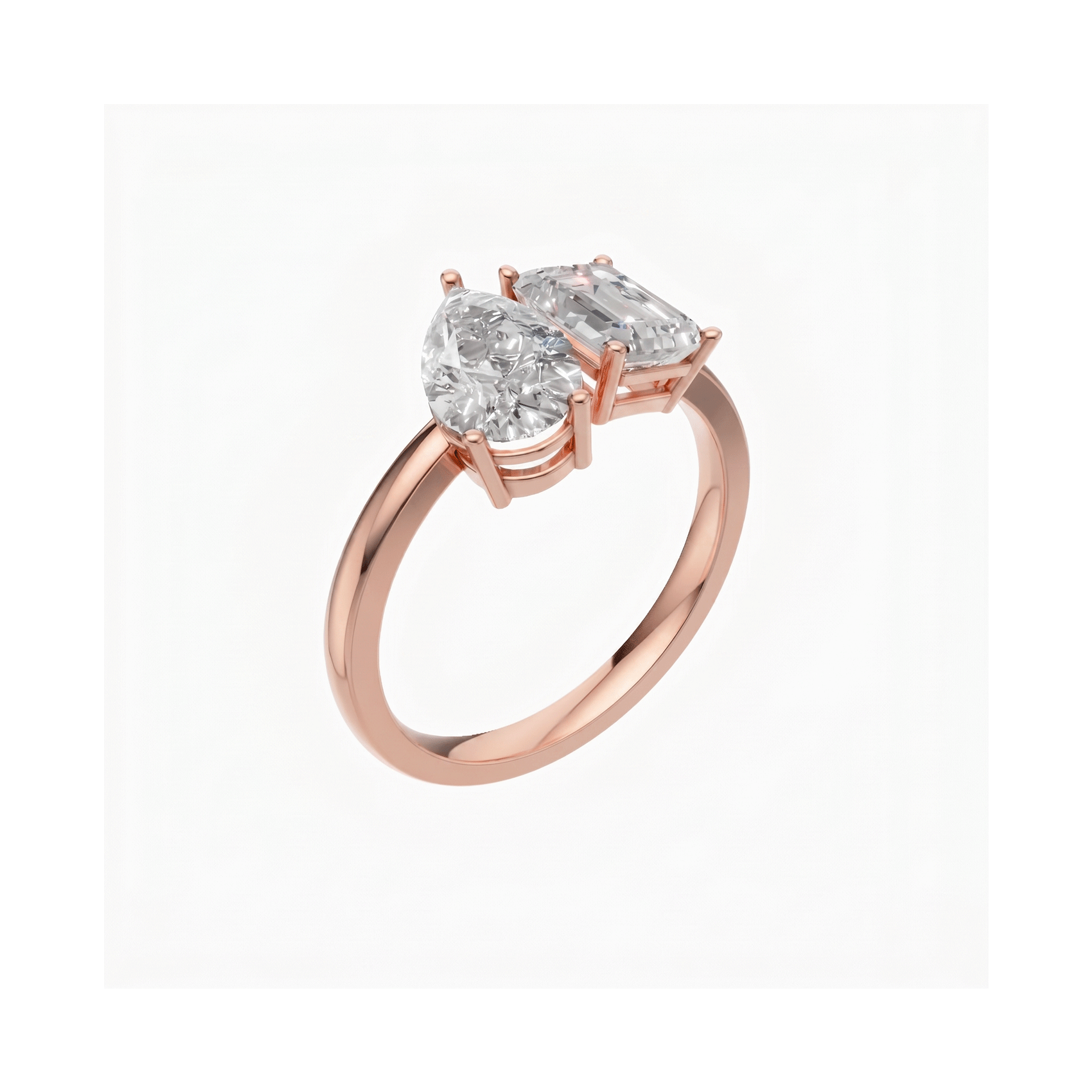 Margot emerald and pear toi et moi diamond ring in white gold — earth and grown diamonds by Amber Arc – view 2
