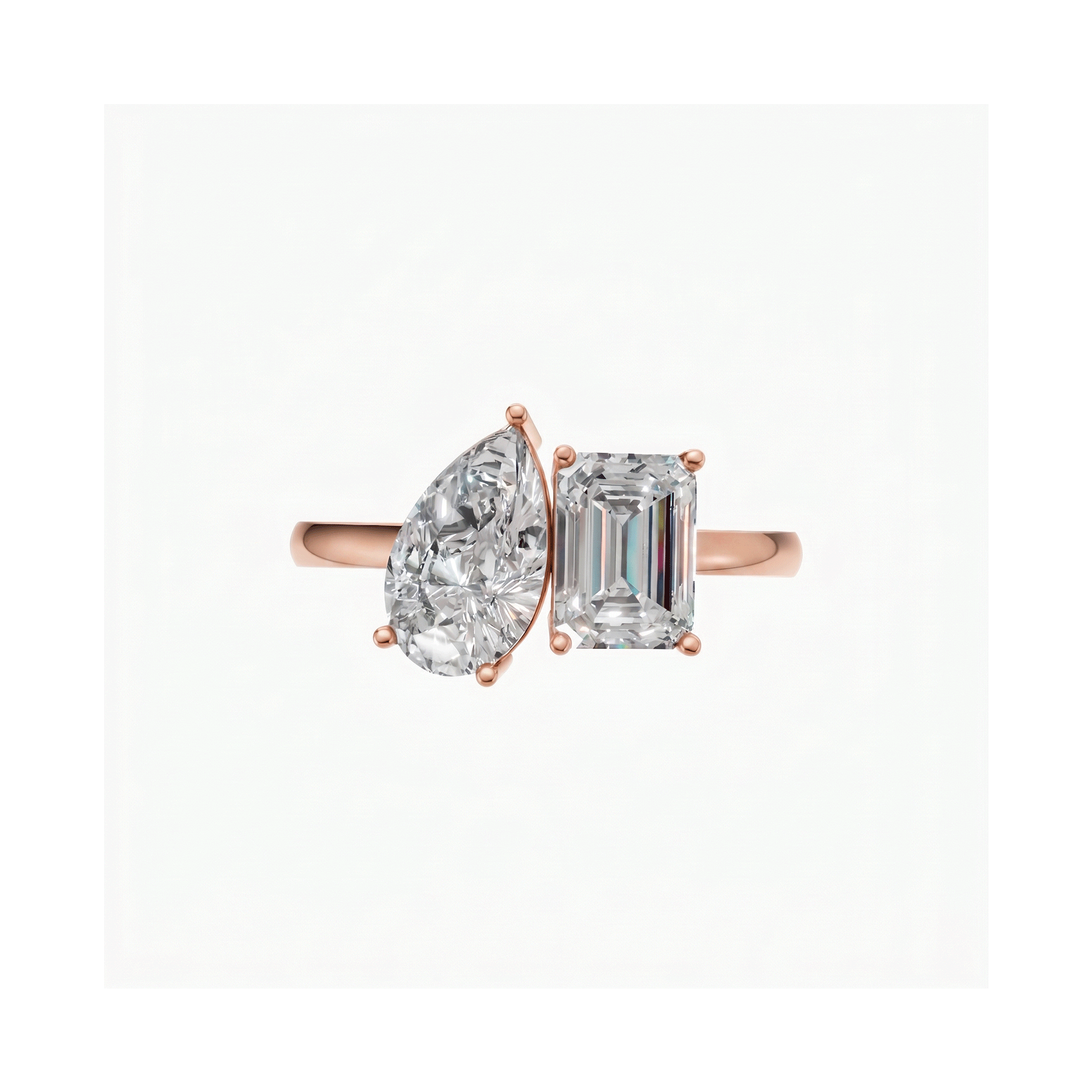 Margot emerald and pear toi et moi diamond ring in white gold — earth and grown diamonds by Amber Arc