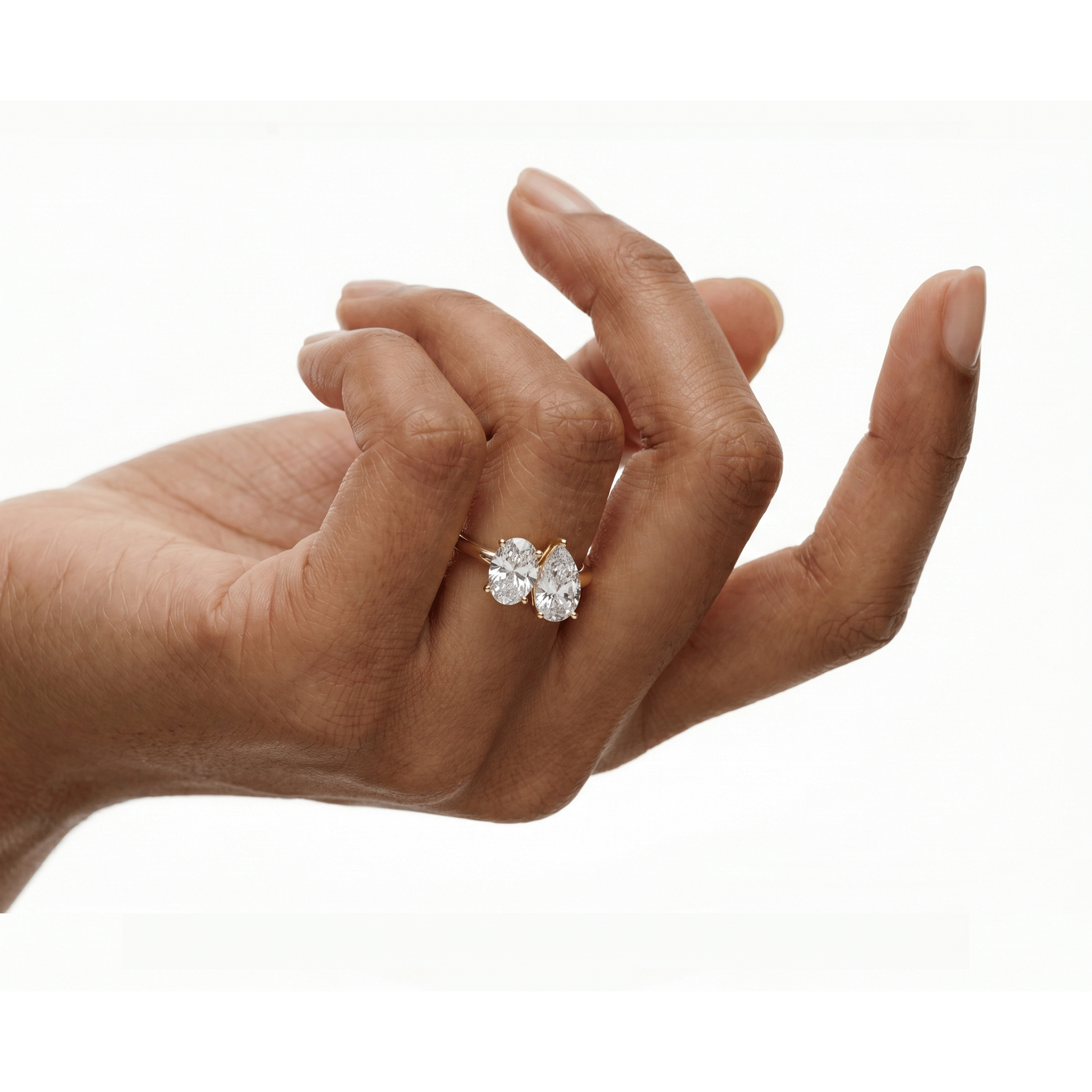 Margot oval and pear toi et moi diamond ring in white gold — earth and grown diamonds by Amber Arc – view 4