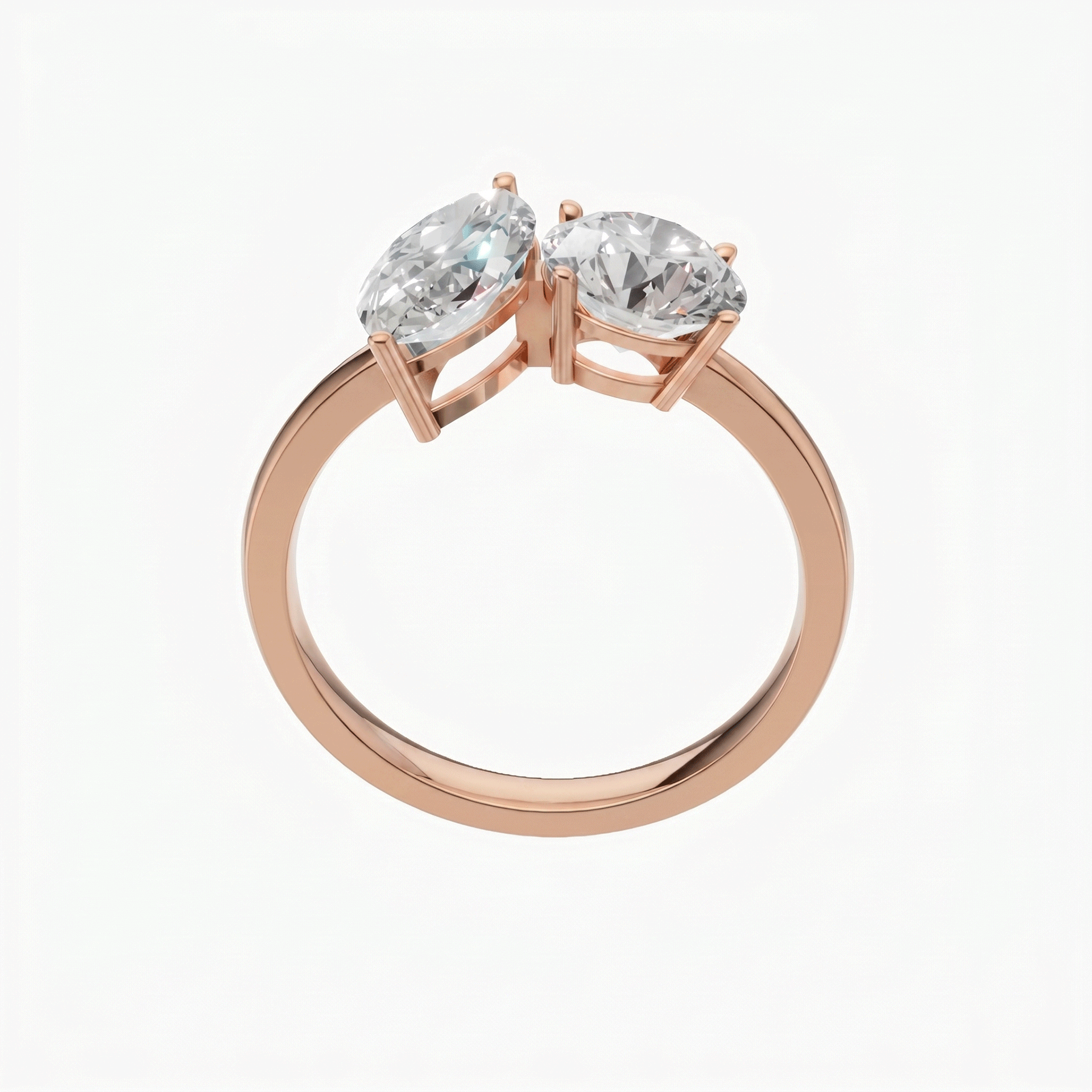 Margot marquise and round toi et moi diamond ring in white gold — earth and grown diamonds by Amber Arc – view 3