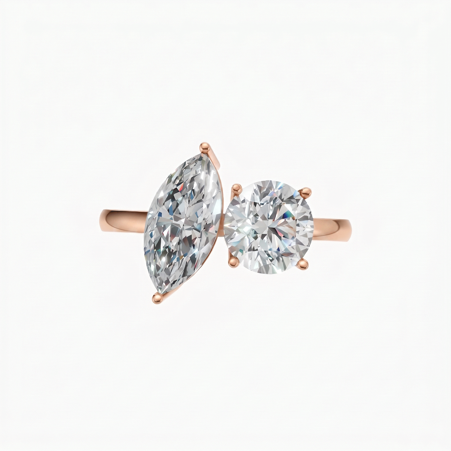 Margot marquise and round toi et moi diamond ring in white gold — earth and grown diamonds by Amber Arc