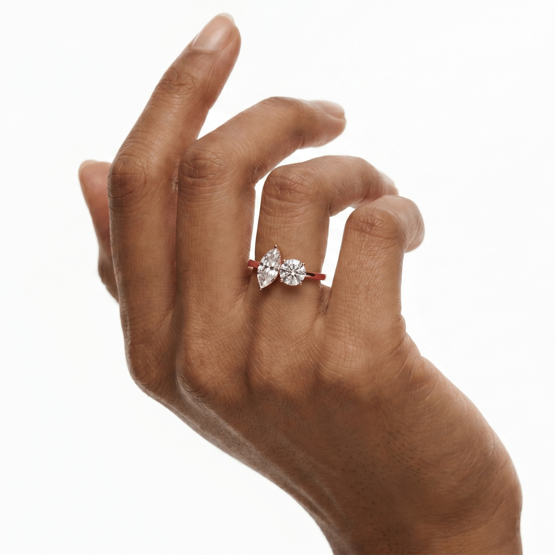 Margot marquise and round toi et moi diamond ring in white gold — earth and grown diamonds by Amber Arc – view 4