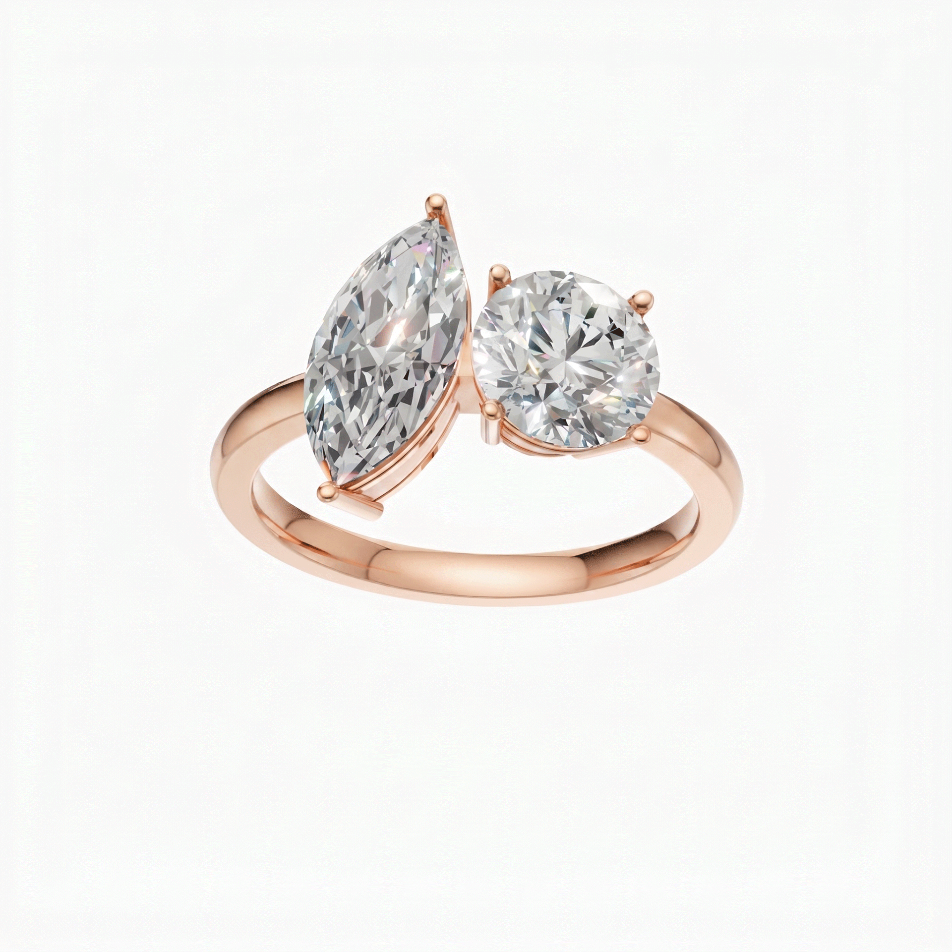 Margot marquise and round toi et moi diamond ring in white gold — earth and grown diamonds by Amber Arc – view 2