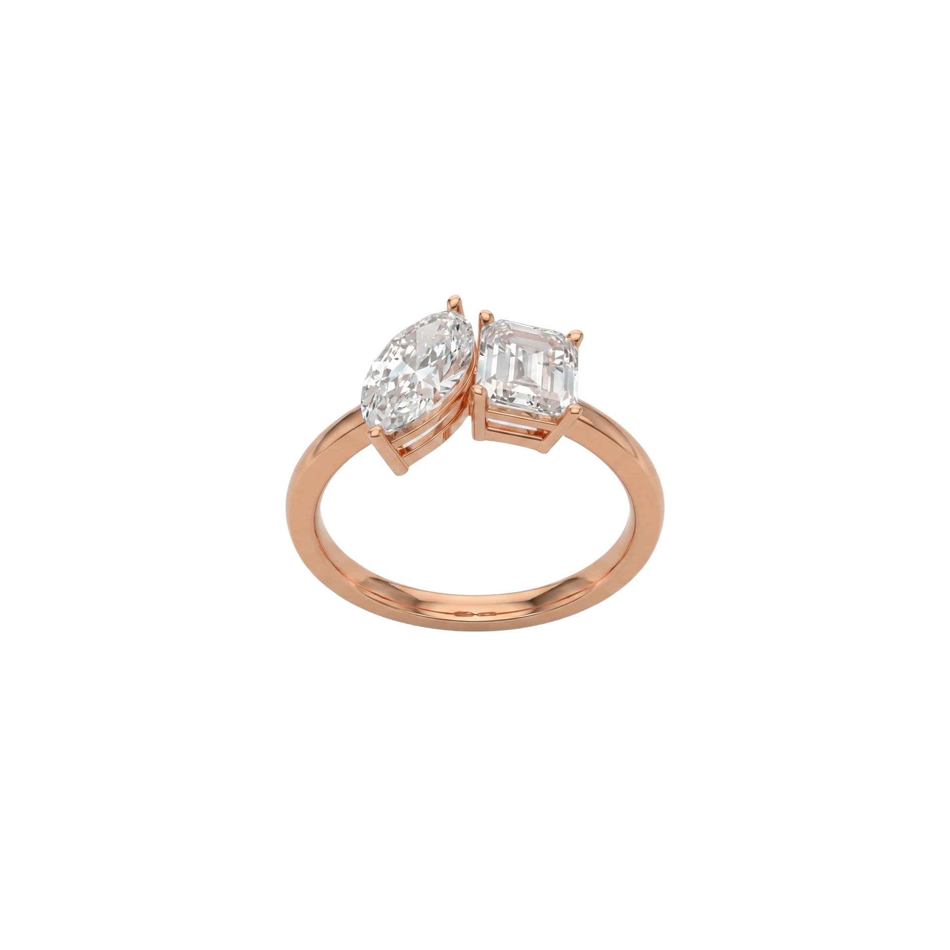 Margot emerald and marquise toi et moi diamond ring in white gold — earth and grown diamonds by Amber Arc – view 3