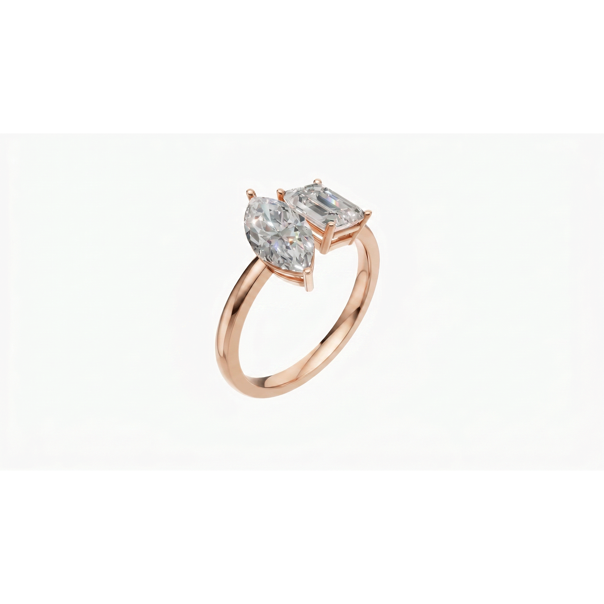 Margot emerald and marquise toi et moi diamond ring in white gold — earth and grown diamonds by Amber Arc – view 2