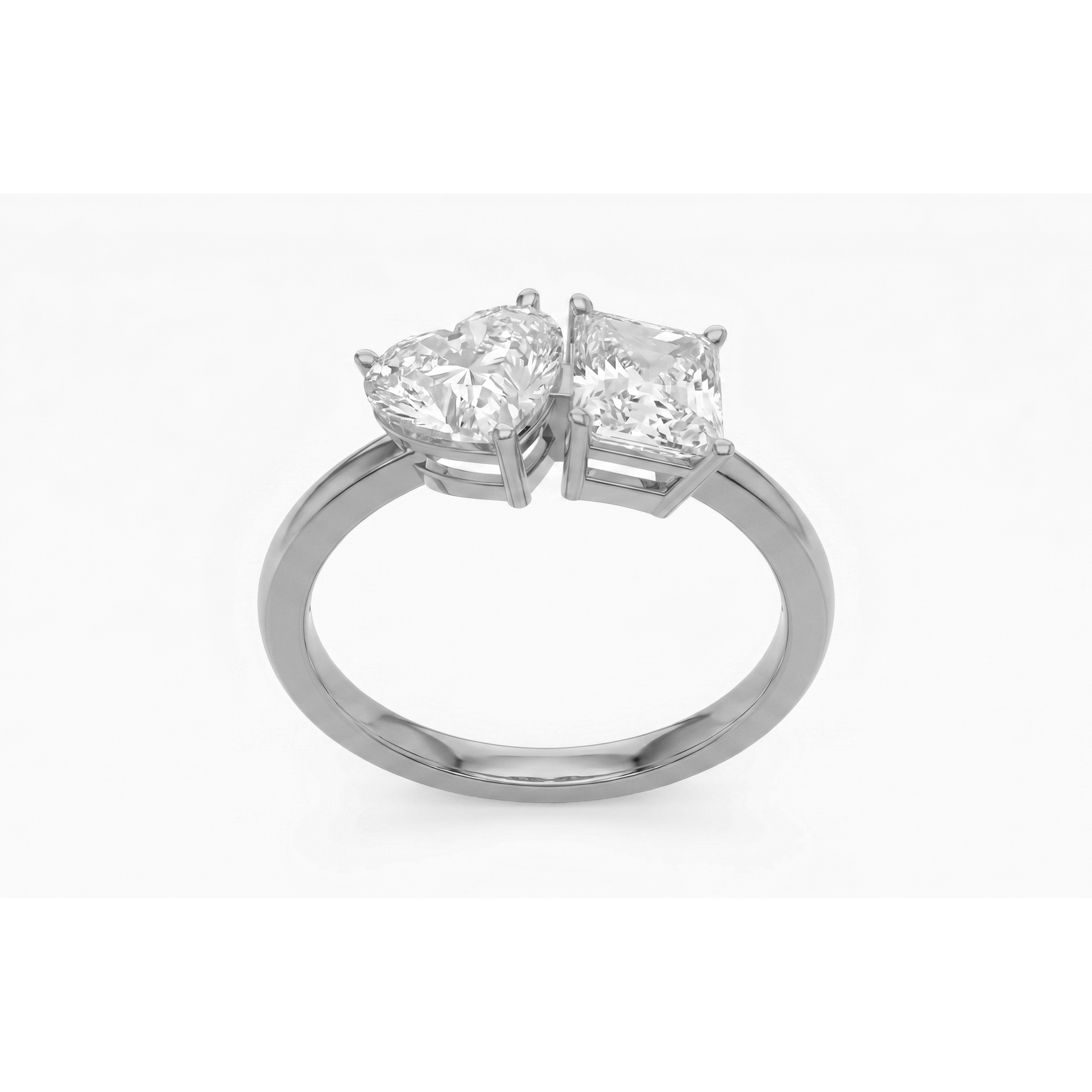 Margot emerald and heart toi et moi diamond ring in white gold — earth and grown diamonds by Amber Arc – view 2