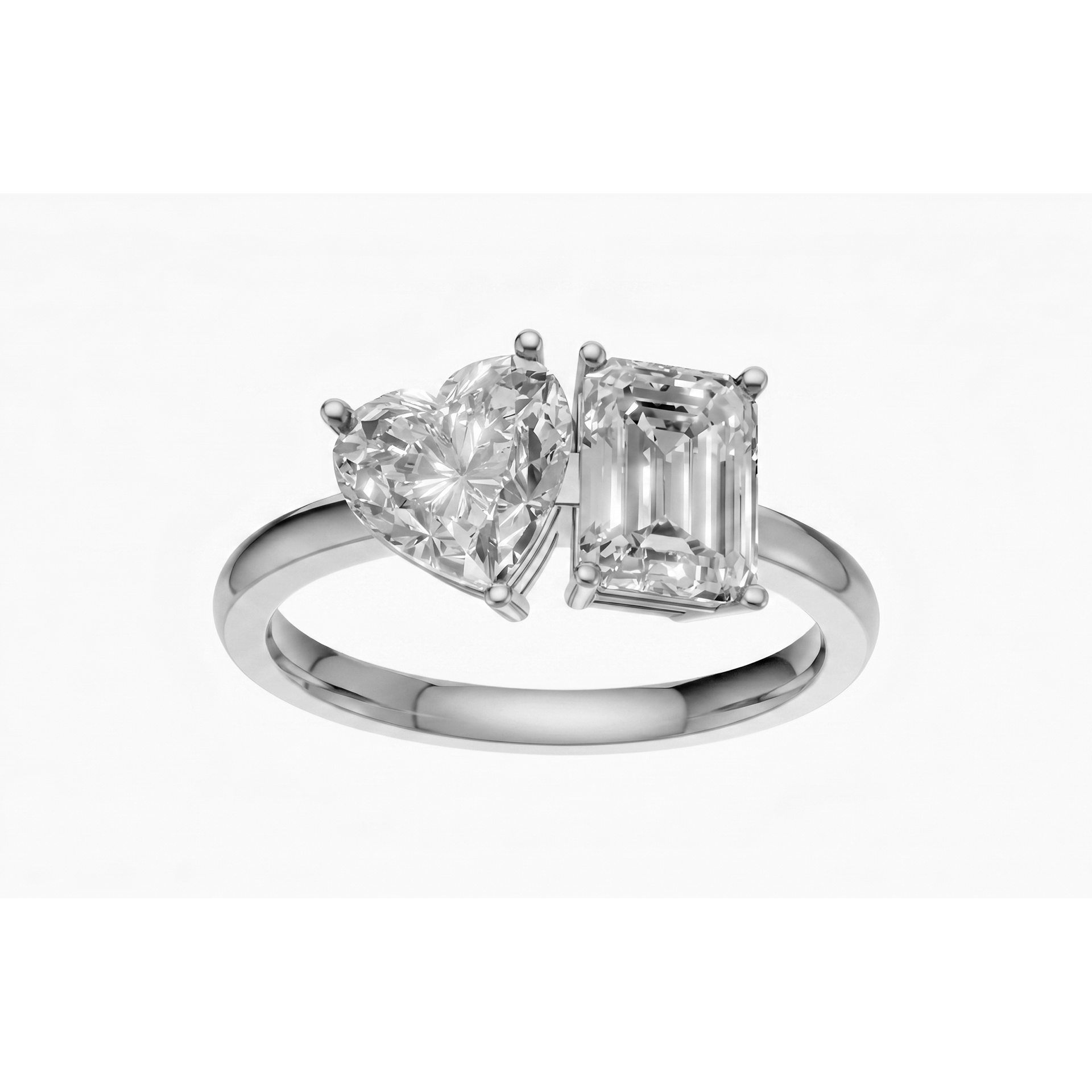 Margot emerald and heart toi et moi diamond ring in white gold — earth and grown diamonds by Amber Arc