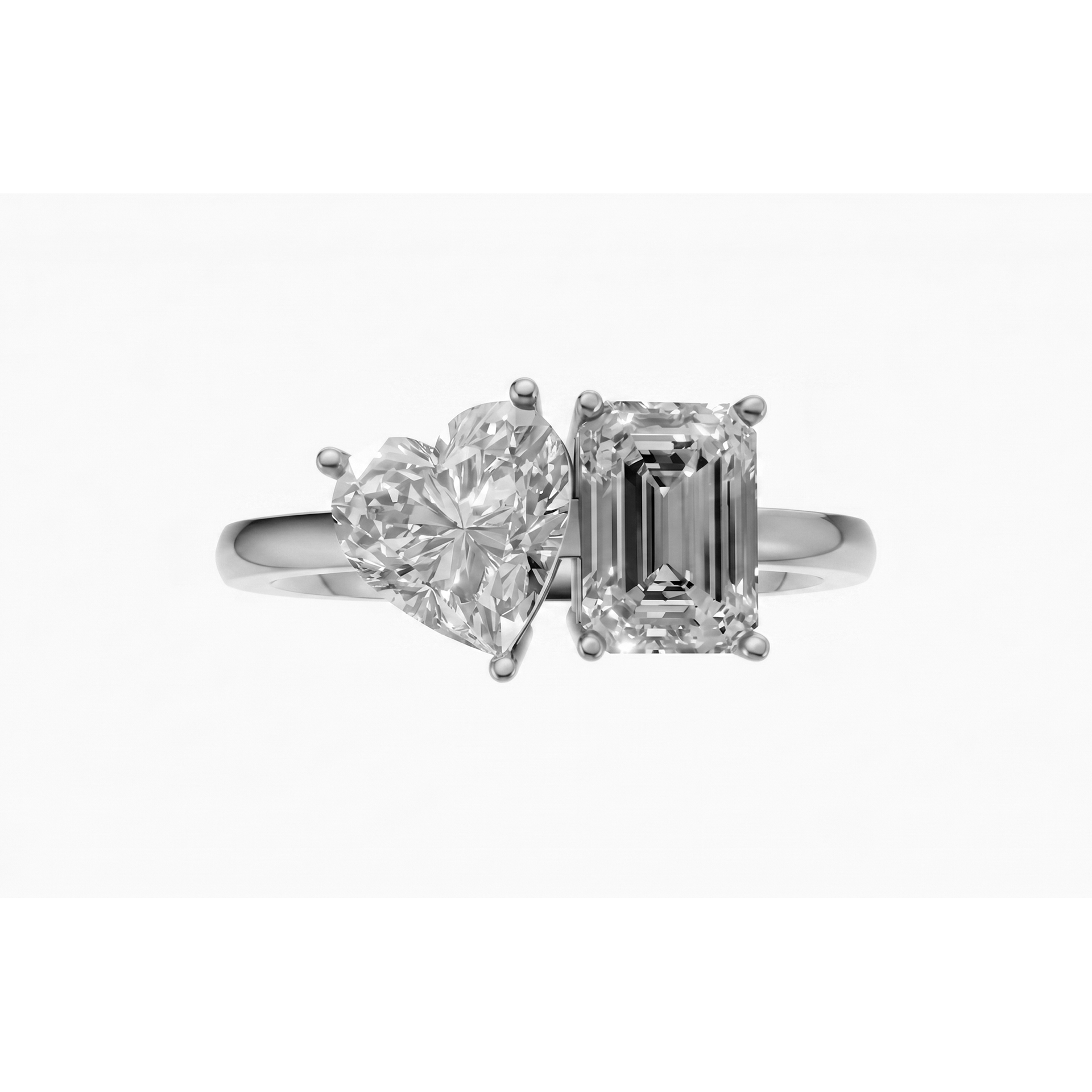 Margot emerald and heart toi et moi diamond ring in white gold — earth and grown diamonds by Amber Arc – view 3
