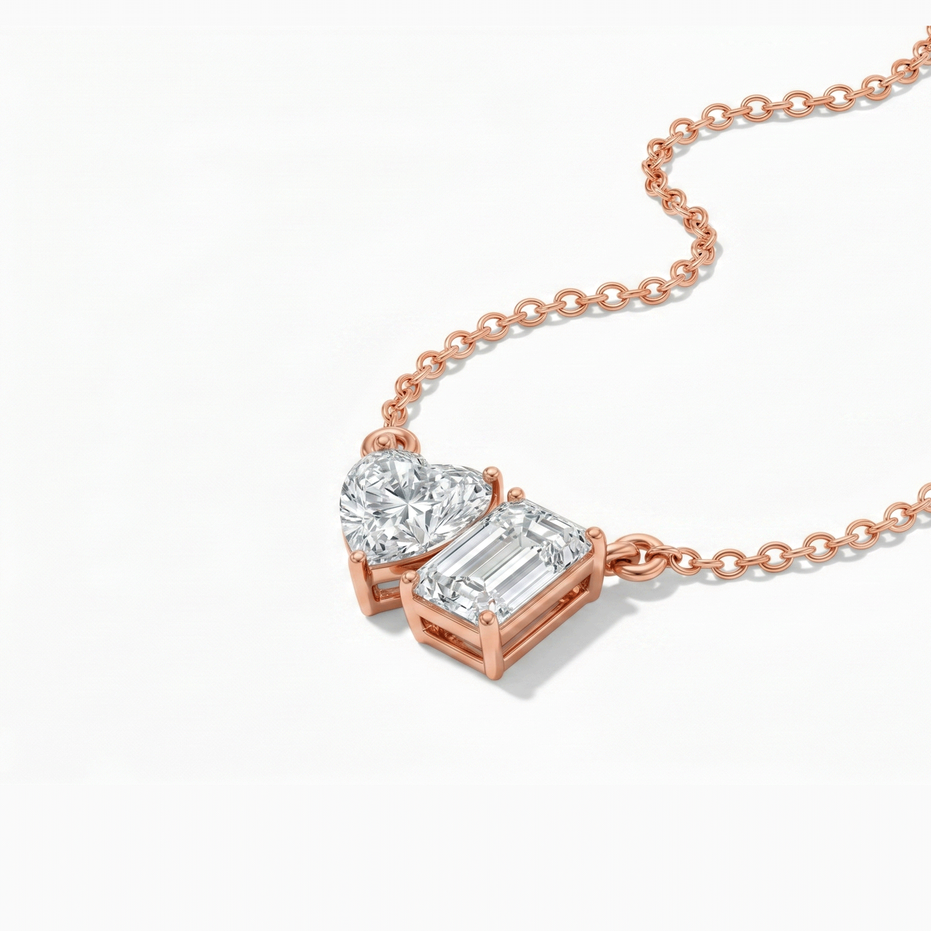 Margot heart and emerald toi et moi diamond pendant in white gold — earth and grown diamonds by Amber Arc – view 2
