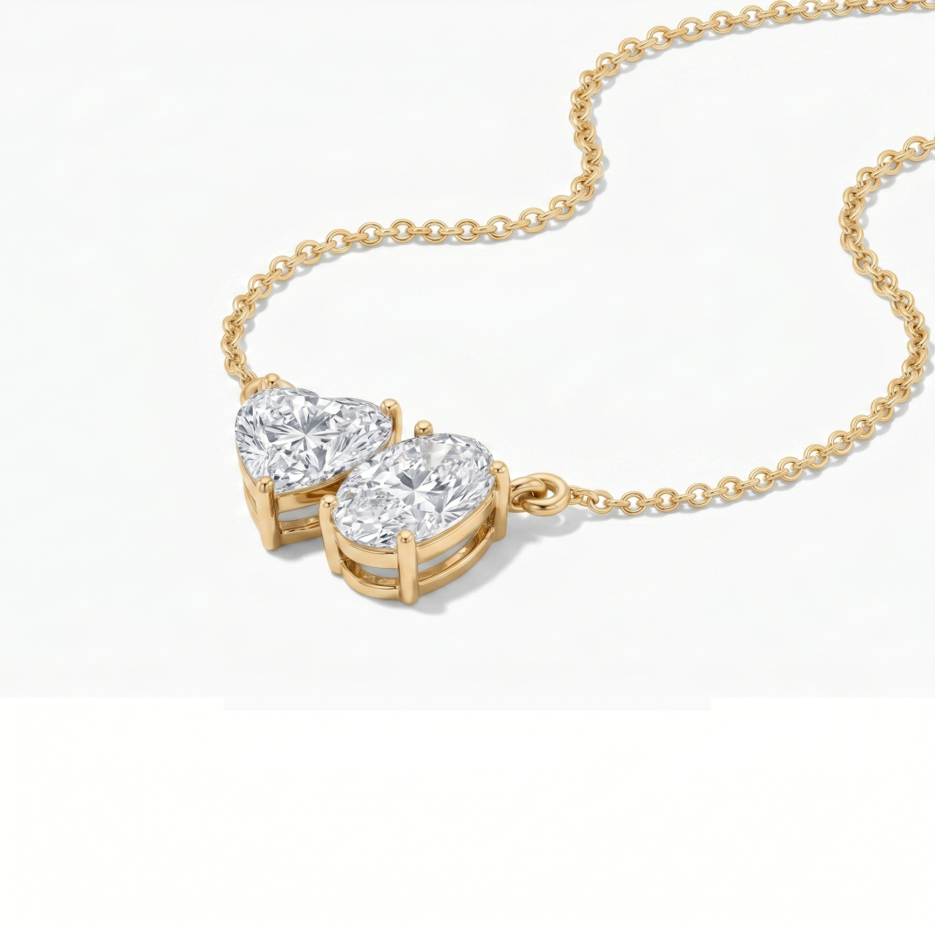 Margot heart and oval toi et moi diamond pendant in white gold — earth and grown diamonds by Amber Arc – view 2