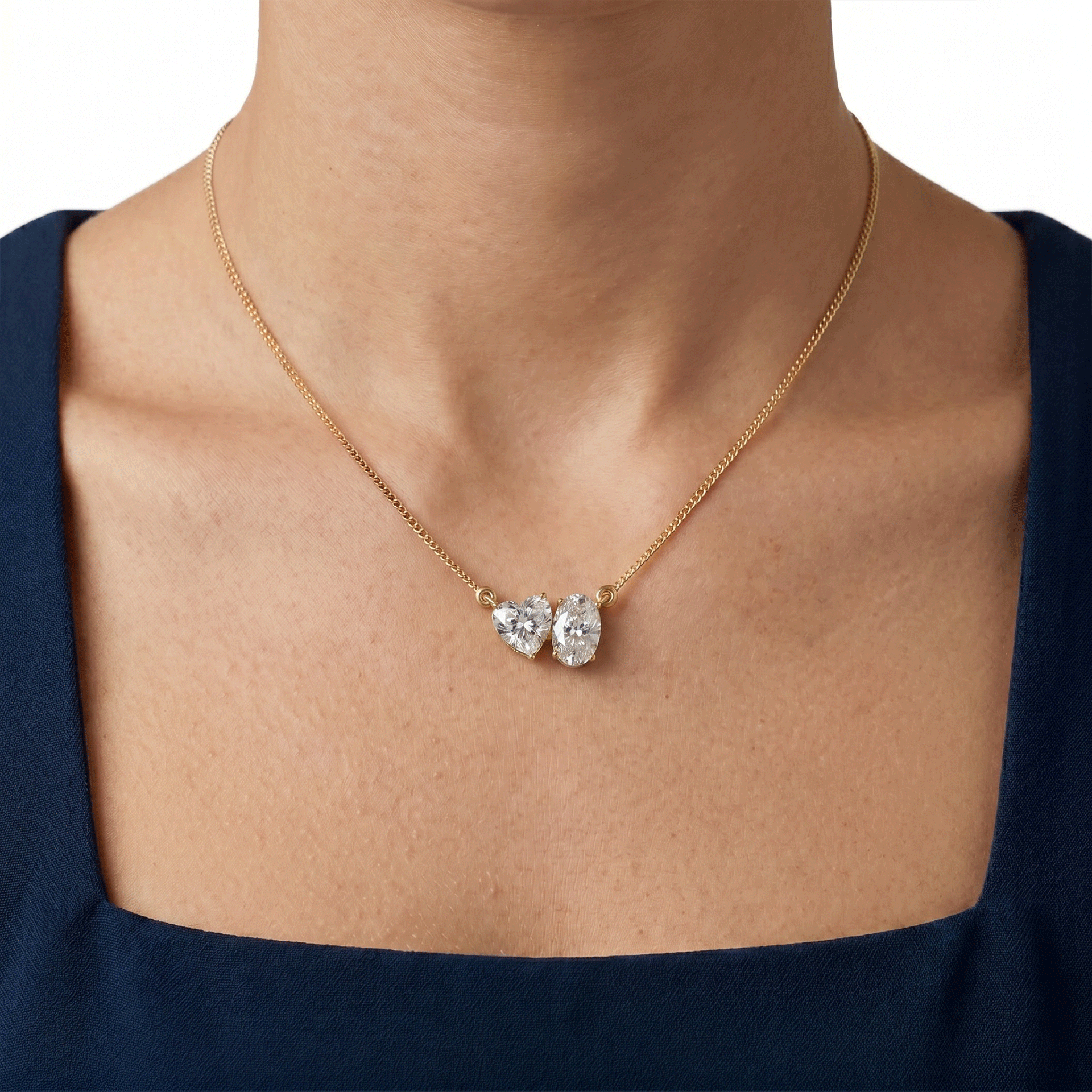 Margot heart and oval toi et moi diamond pendant in white gold — earth and grown diamonds by Amber Arc – view 4