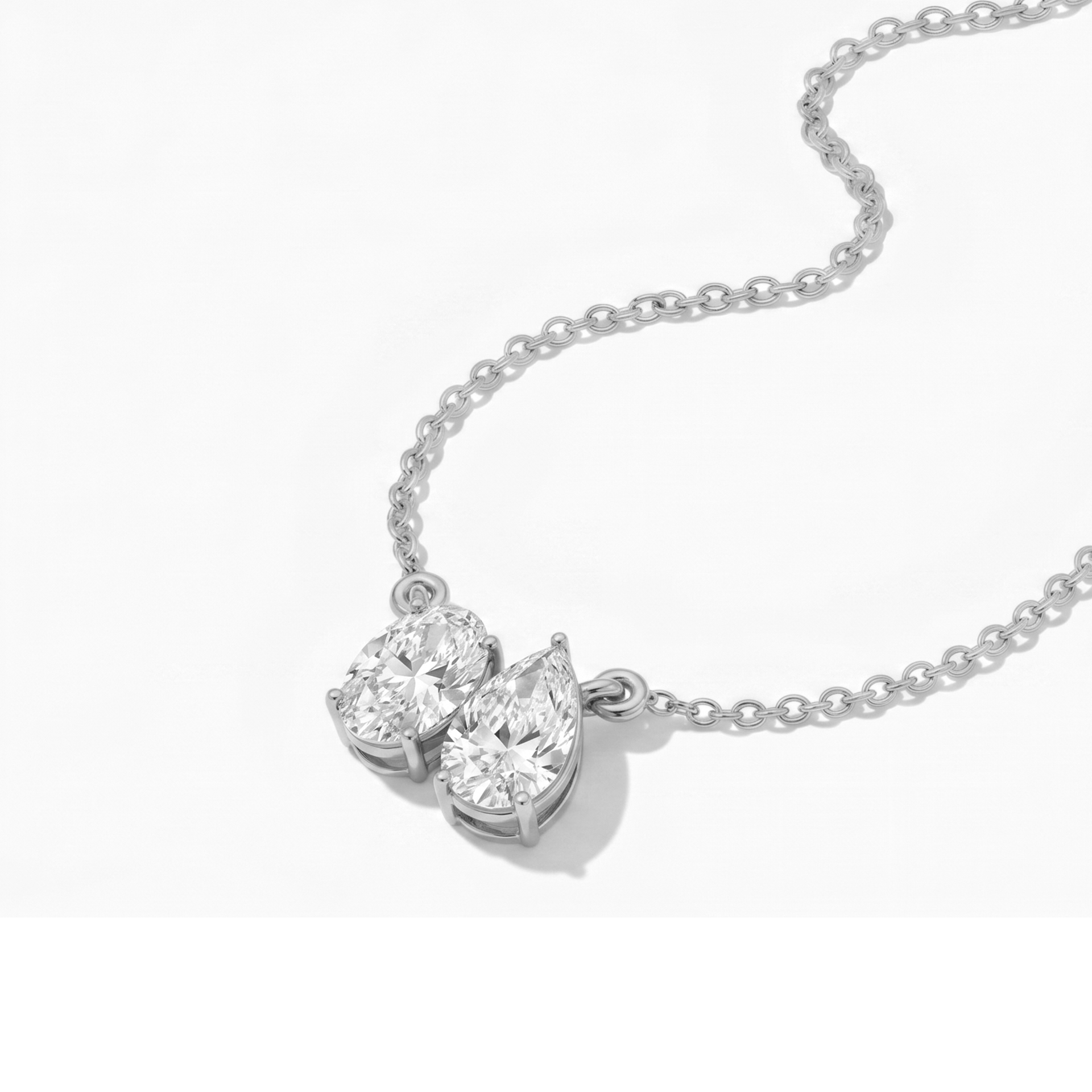 Margot oval and pear toi et moi diamond pendant in white gold — earth and grown diamonds by Amber Arc – view 2