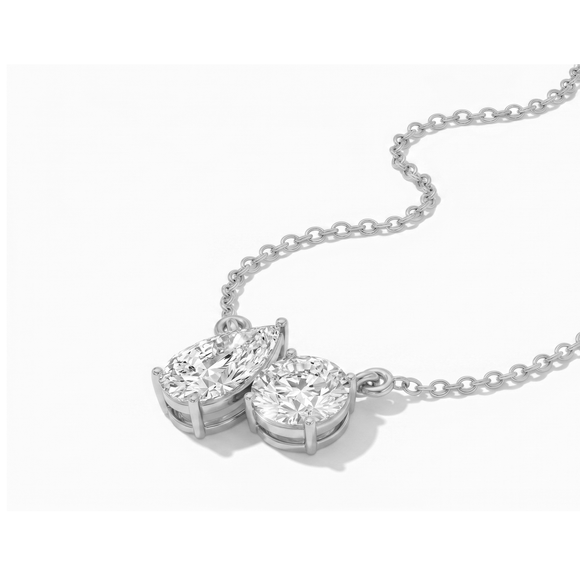 Margot princess and round toi et moi diamond pendant in white gold — earth and grown diamonds by Amber Arc – view 2