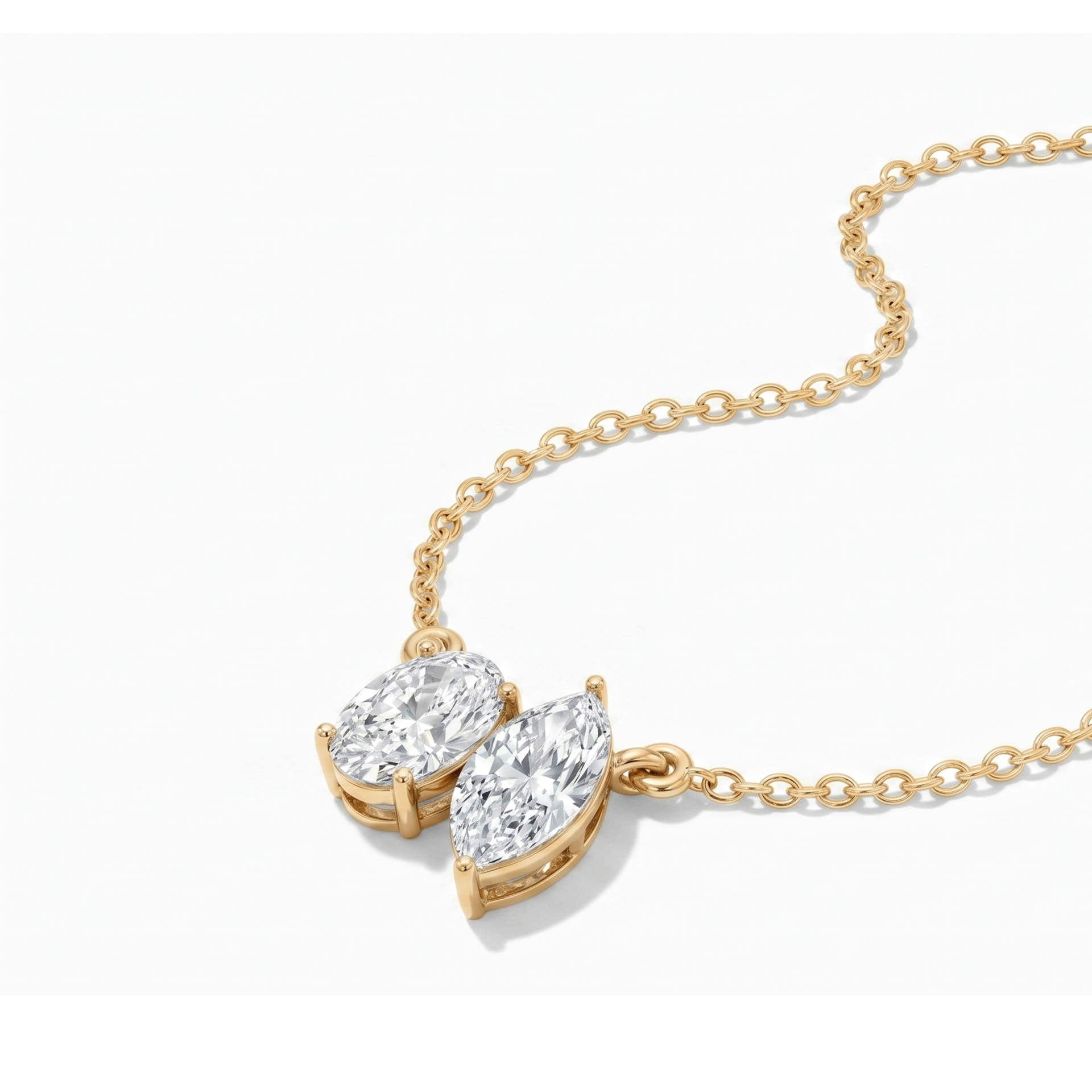 Margot oval and marquise toi et moi diamond pendant in white gold — earth and grown diamonds by Amber Arc – view 2