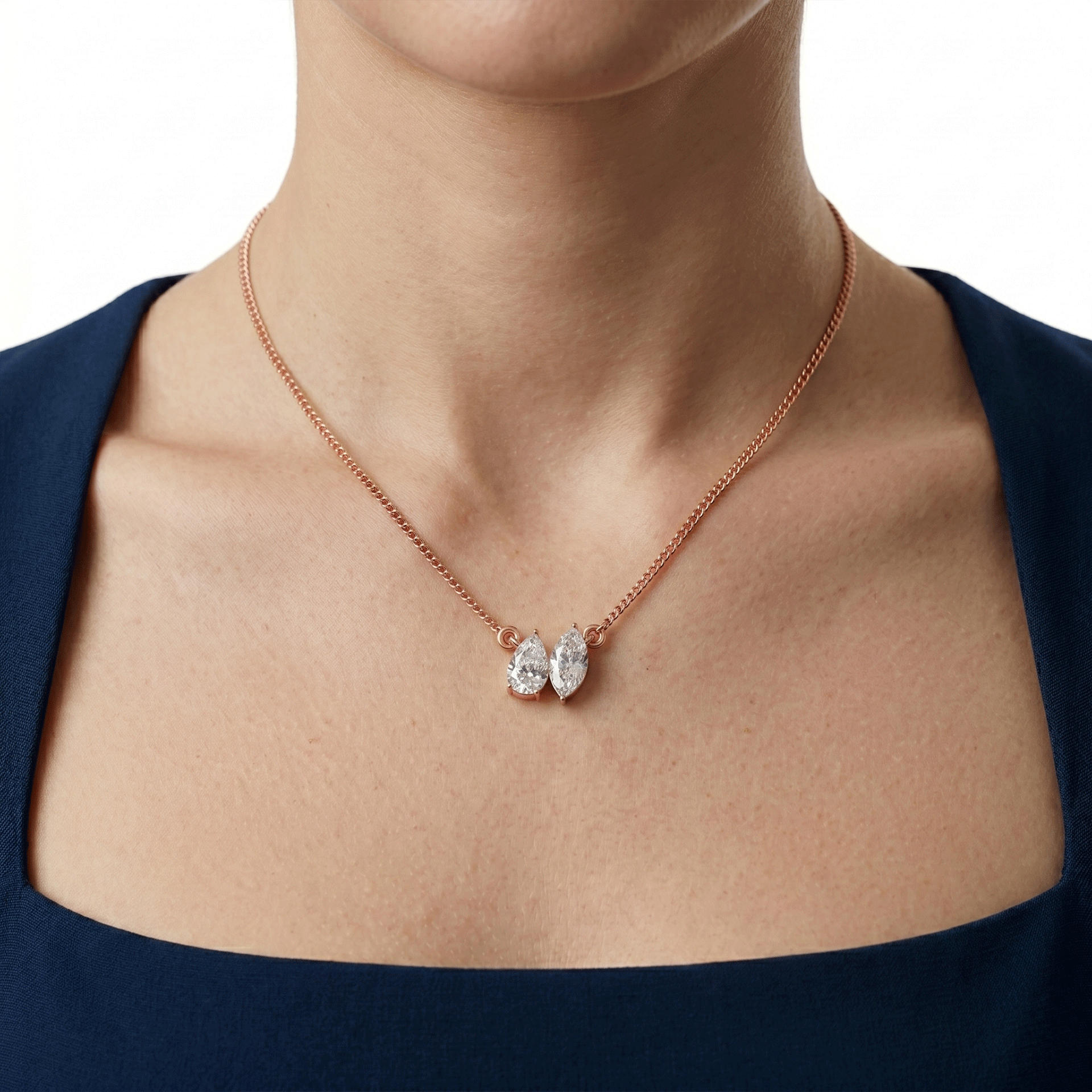 Margot princess and marquise toi et moi diamond pendant in white gold — earth and grown diamonds by Amber Arc – view 4