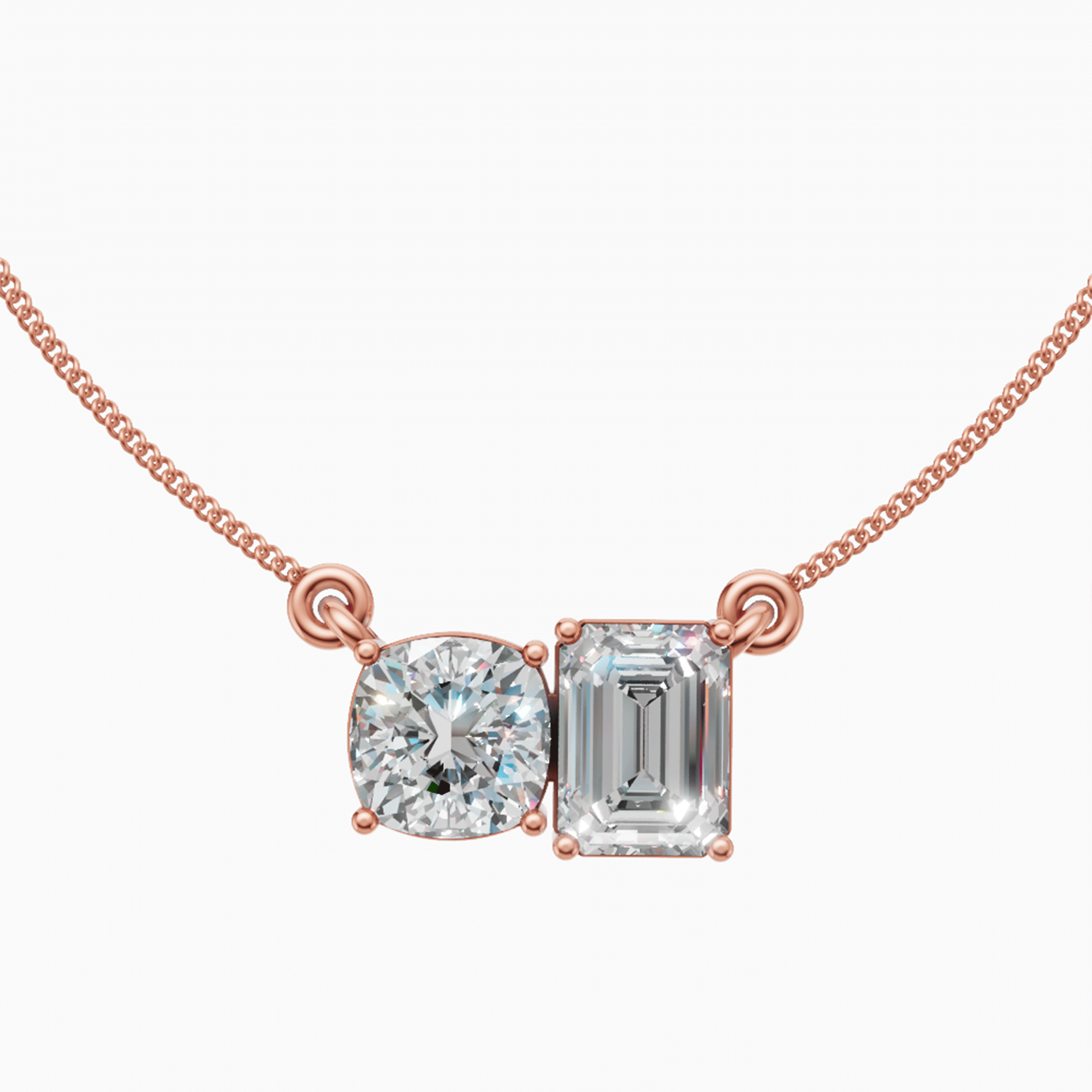 Margot round and emerald toi et moi diamond pendant in white gold — earth and grown diamonds by Amber Arc