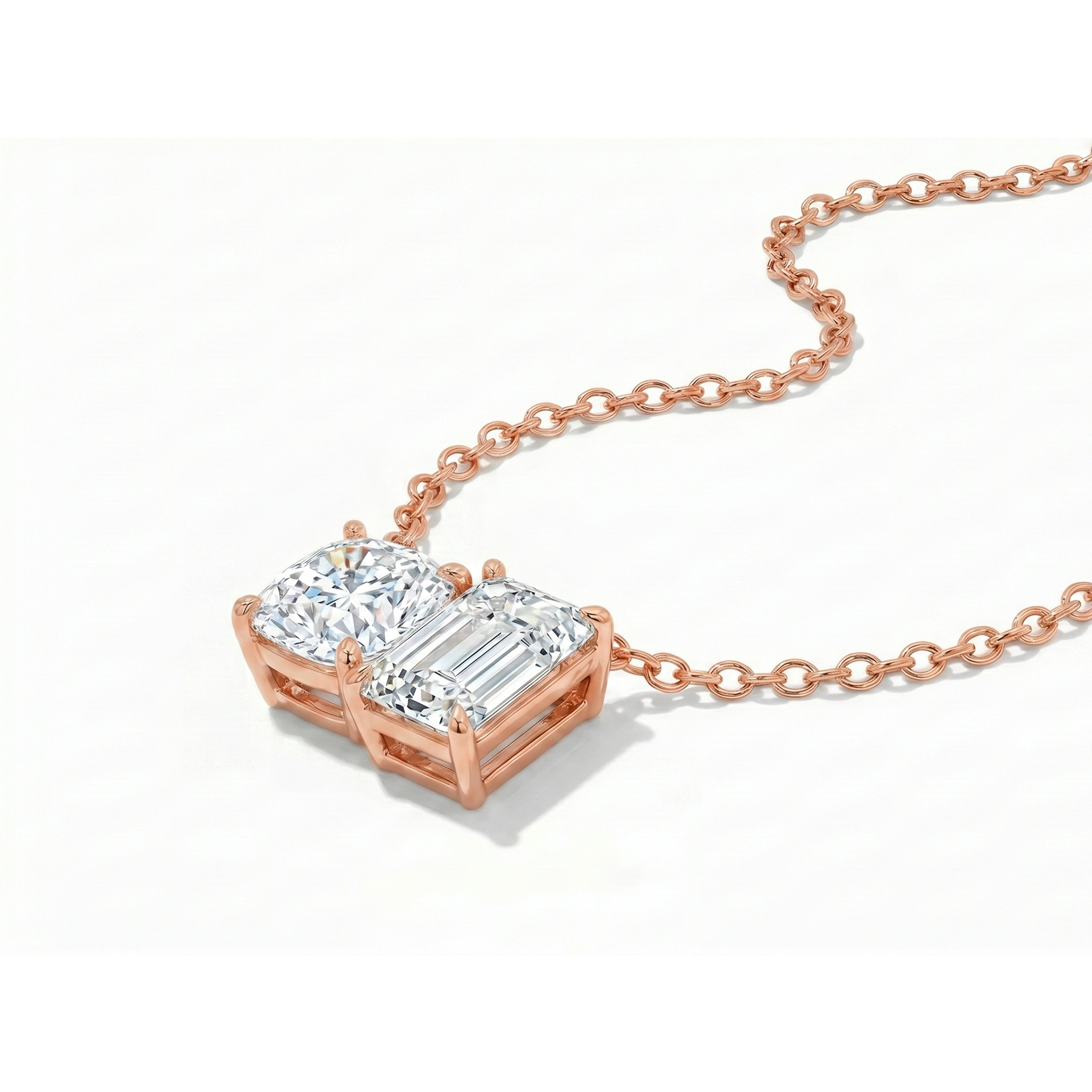Margot round and emerald toi et moi diamond pendant in white gold — earth and grown diamonds by Amber Arc – view 2
