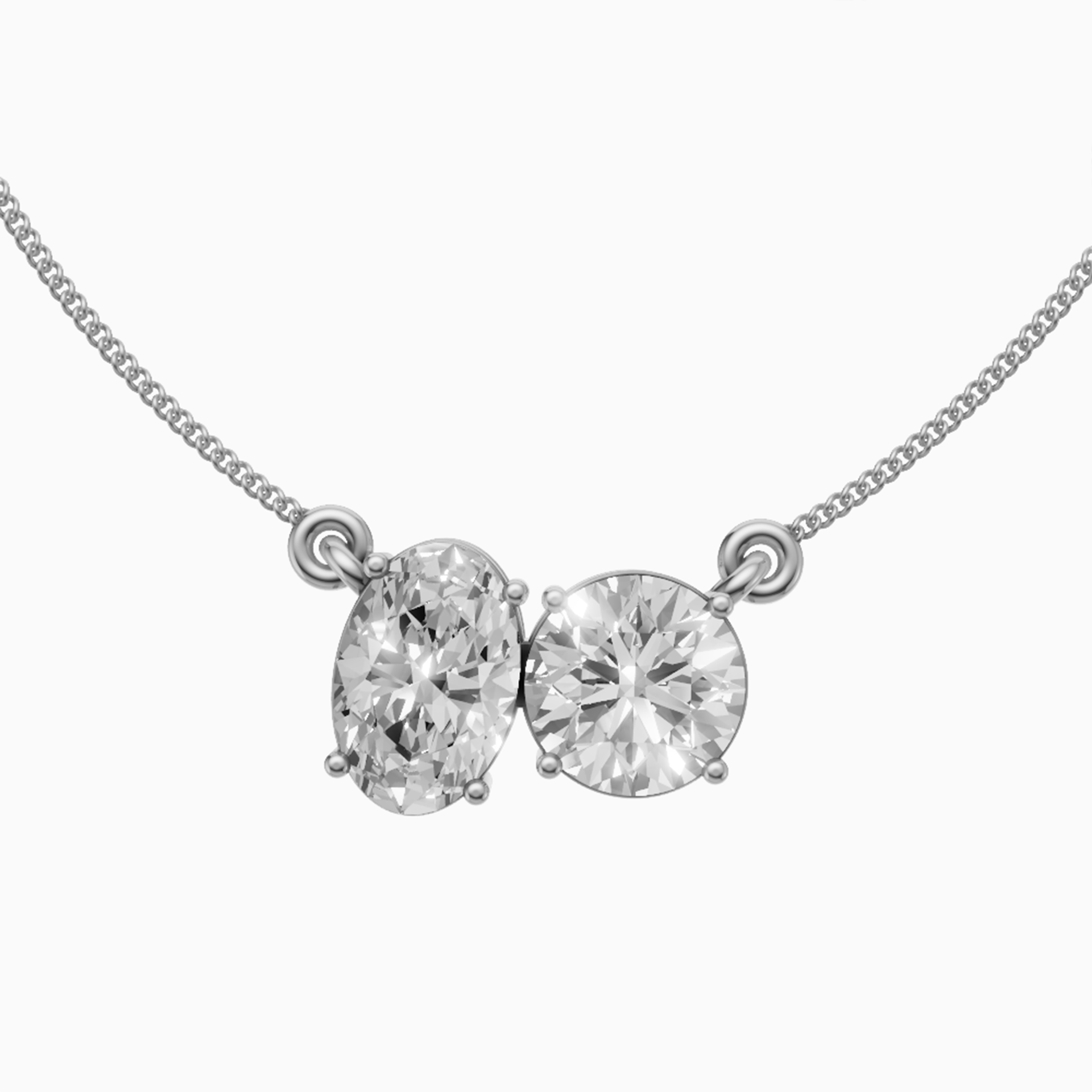 Margot round and oval toi et moi diamond pendant in white gold — earth and grown diamonds by Amber Arc