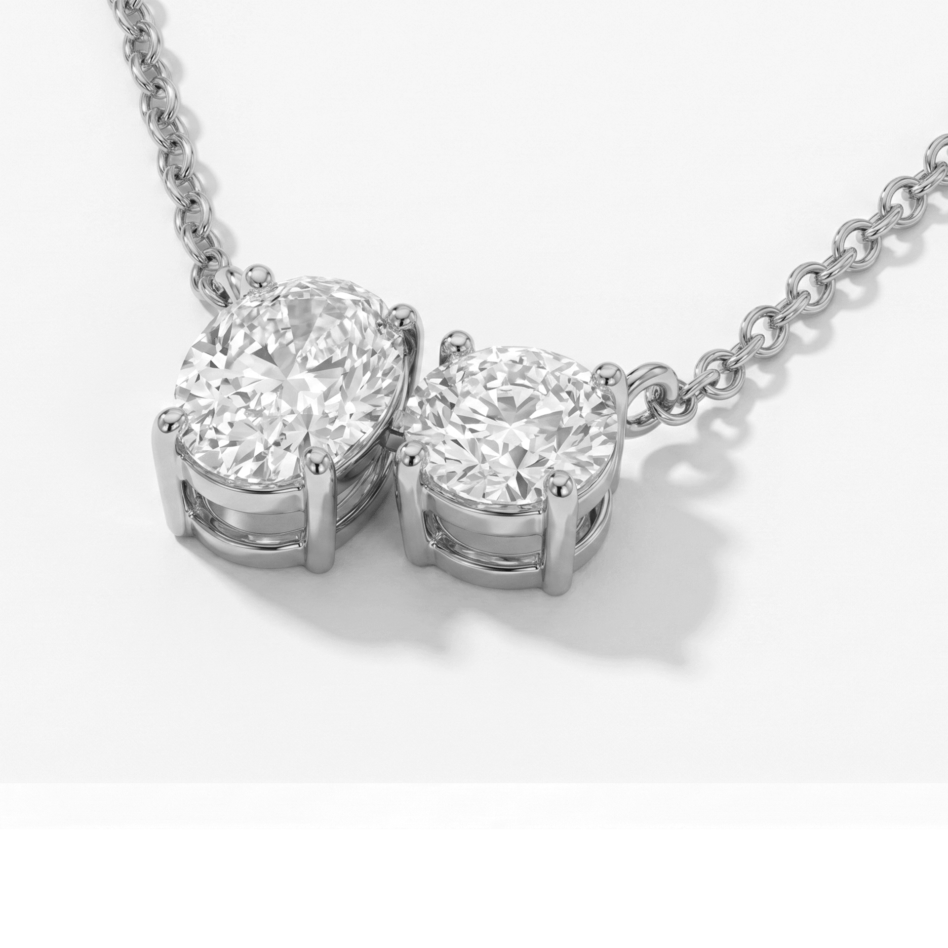 Margot round and oval toi et moi diamond pendant in white gold — earth and grown diamonds by Amber Arc – view 2