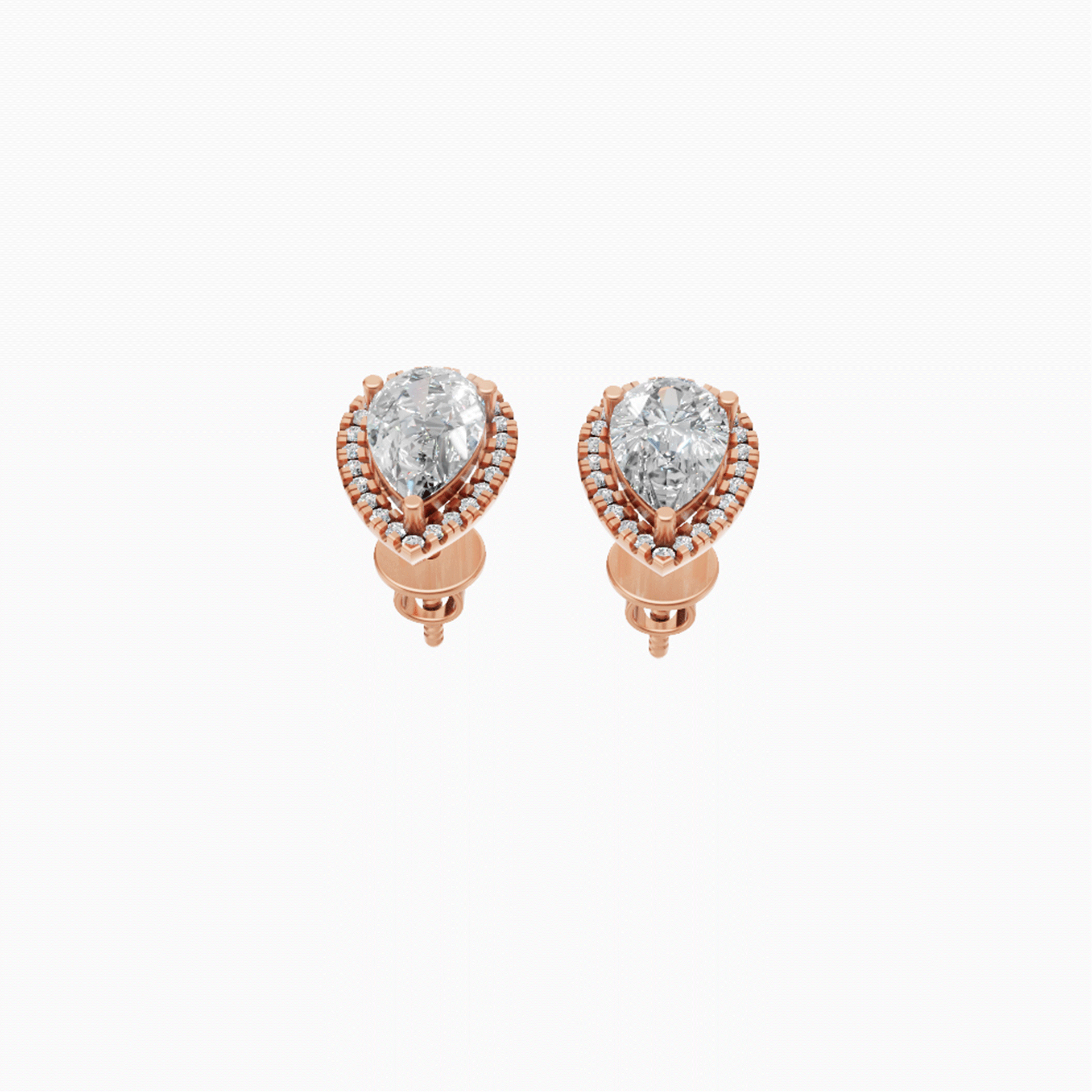 Kiara halo pear diamond stud earrings in yellow gold — earth and grown diamonds by Amber Arc – view 2