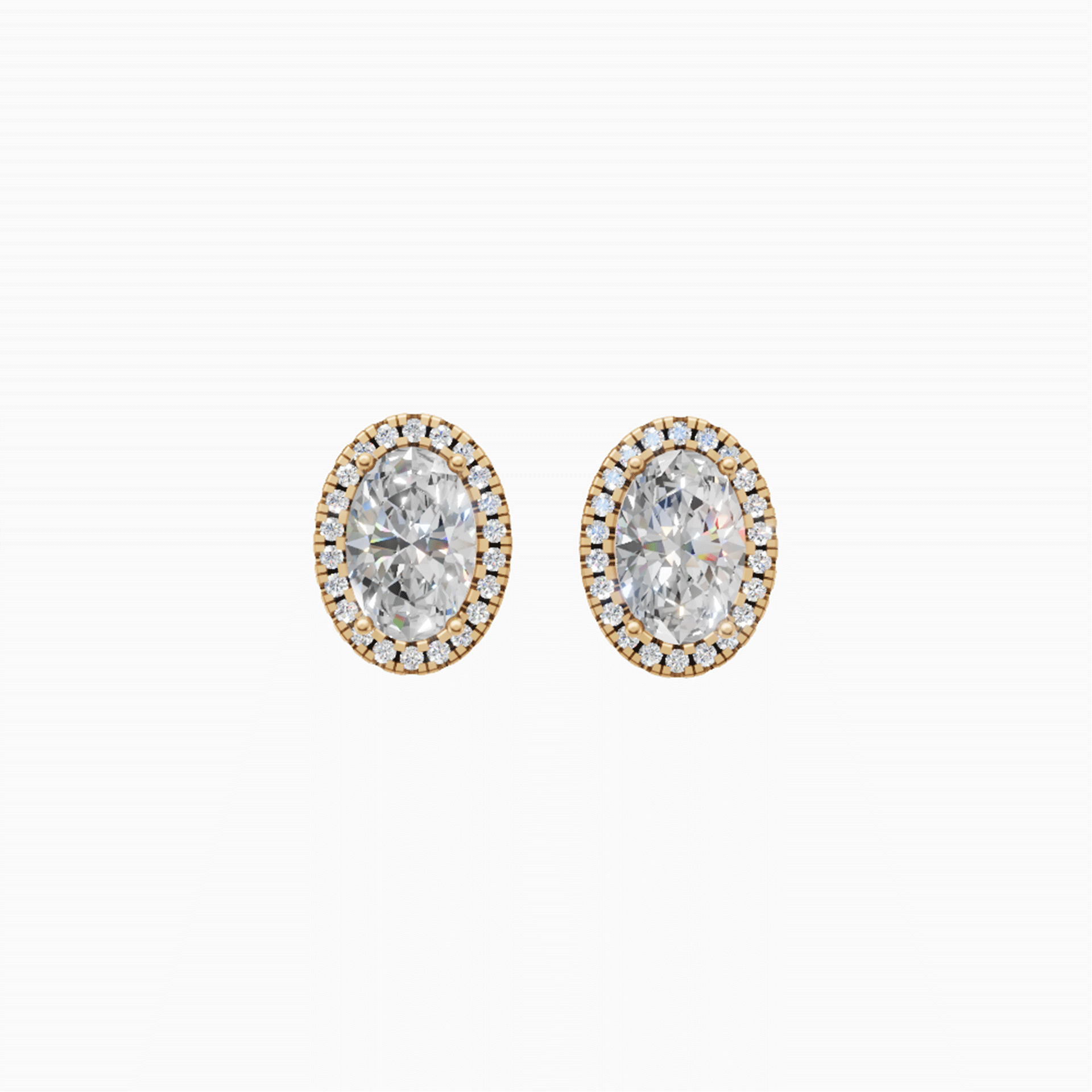 Kiara halo oval diamond stud earrings in yellow gold — earth and grown diamonds by Amber Arc
