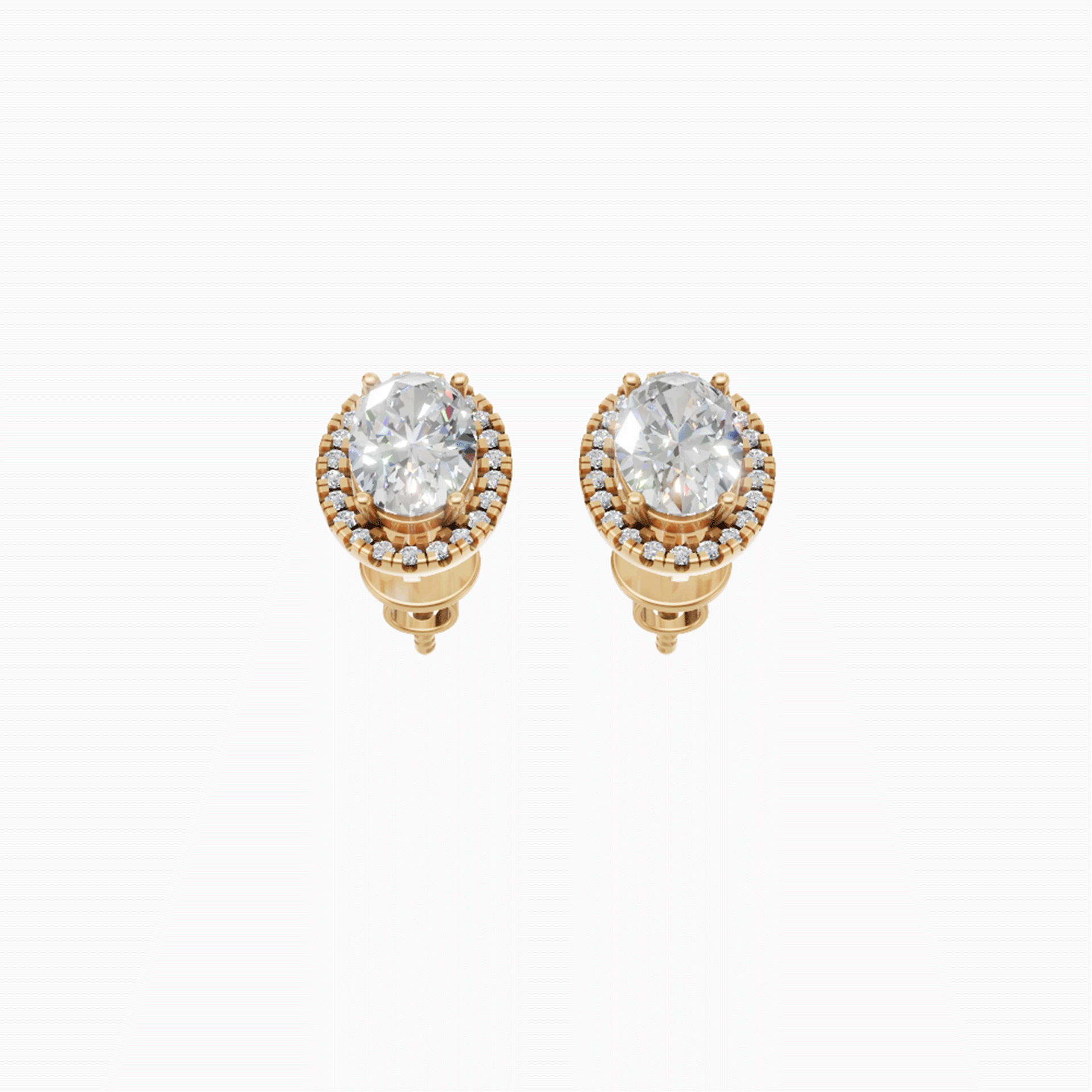 Kiara halo oval diamond stud earrings in yellow gold — earth and grown diamonds by Amber Arc – view 2