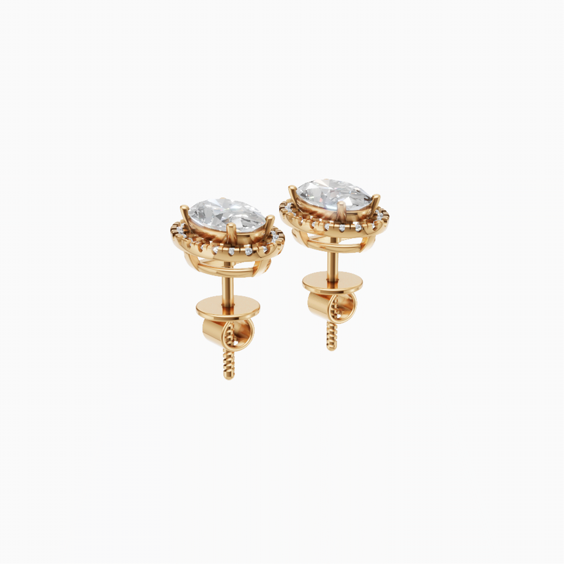 Kiara halo oval diamond stud earrings in yellow gold — earth and grown diamonds by Amber Arc – view 3