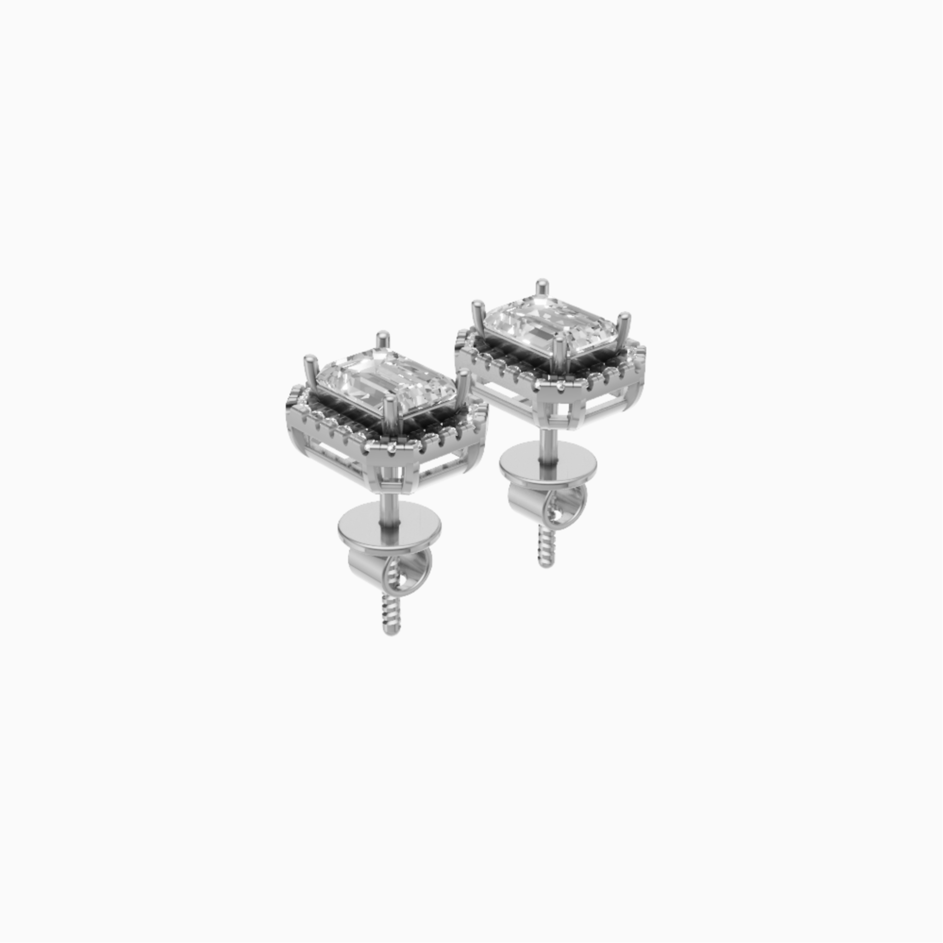Kiara halo emerald cut diamond stud earrings in yellow gold — earth and grown diamonds by Amber Arc – view 3