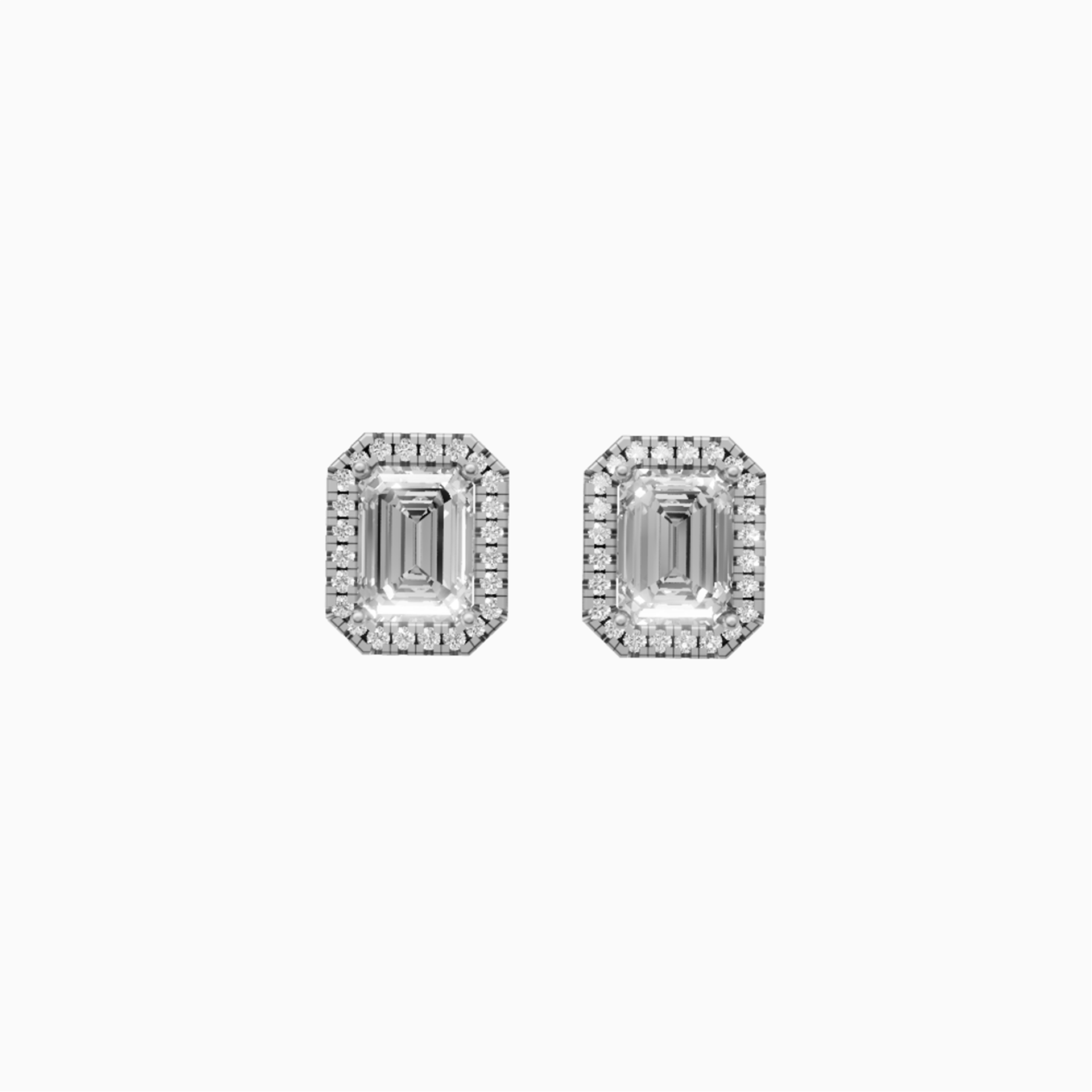 Kiara halo emerald cut diamond stud earrings in yellow gold — earth and grown diamonds by Amber Arc
