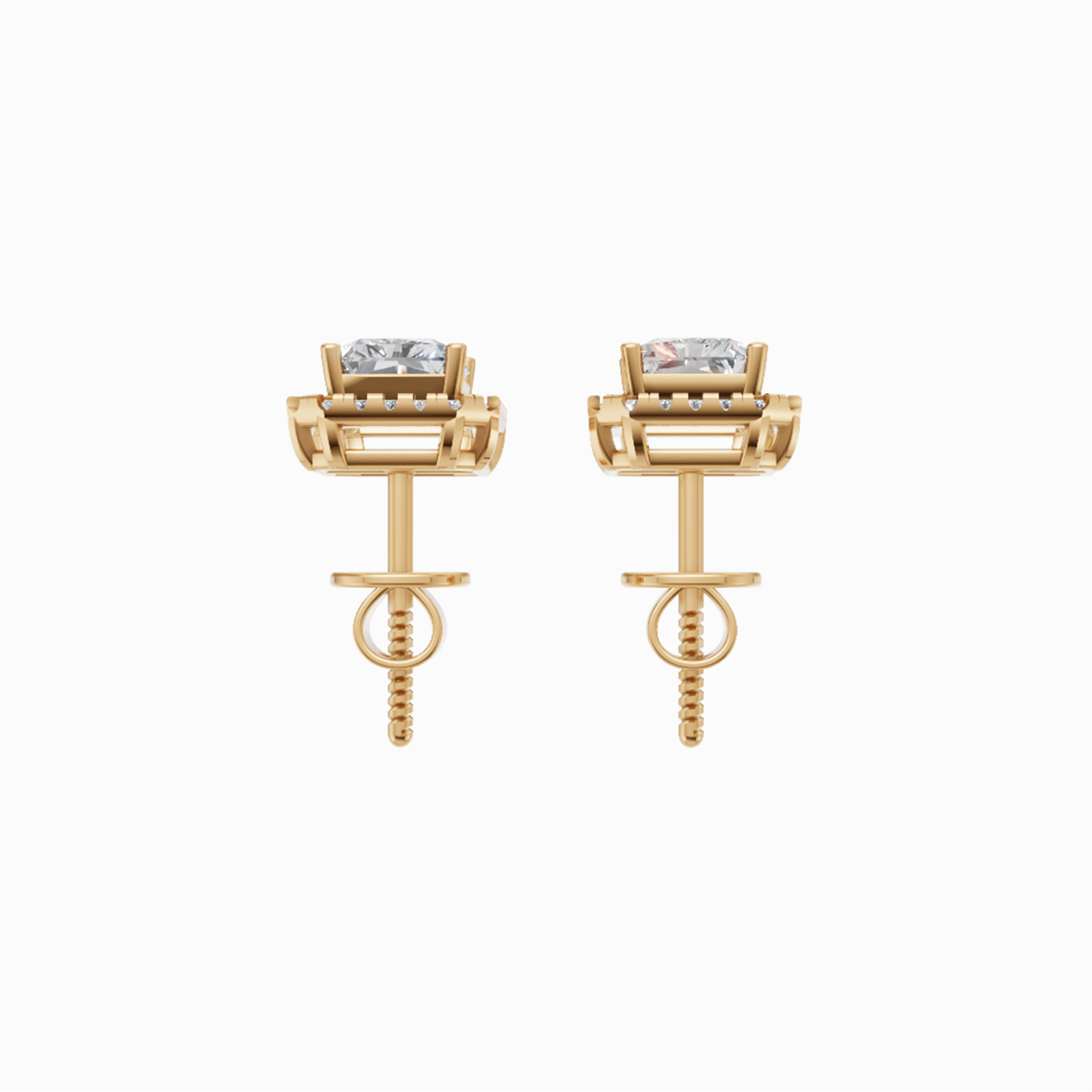 Kiara halo long radiant diamond stud earrings in yellow gold — earth and grown diamonds by Amber Arc – view 3