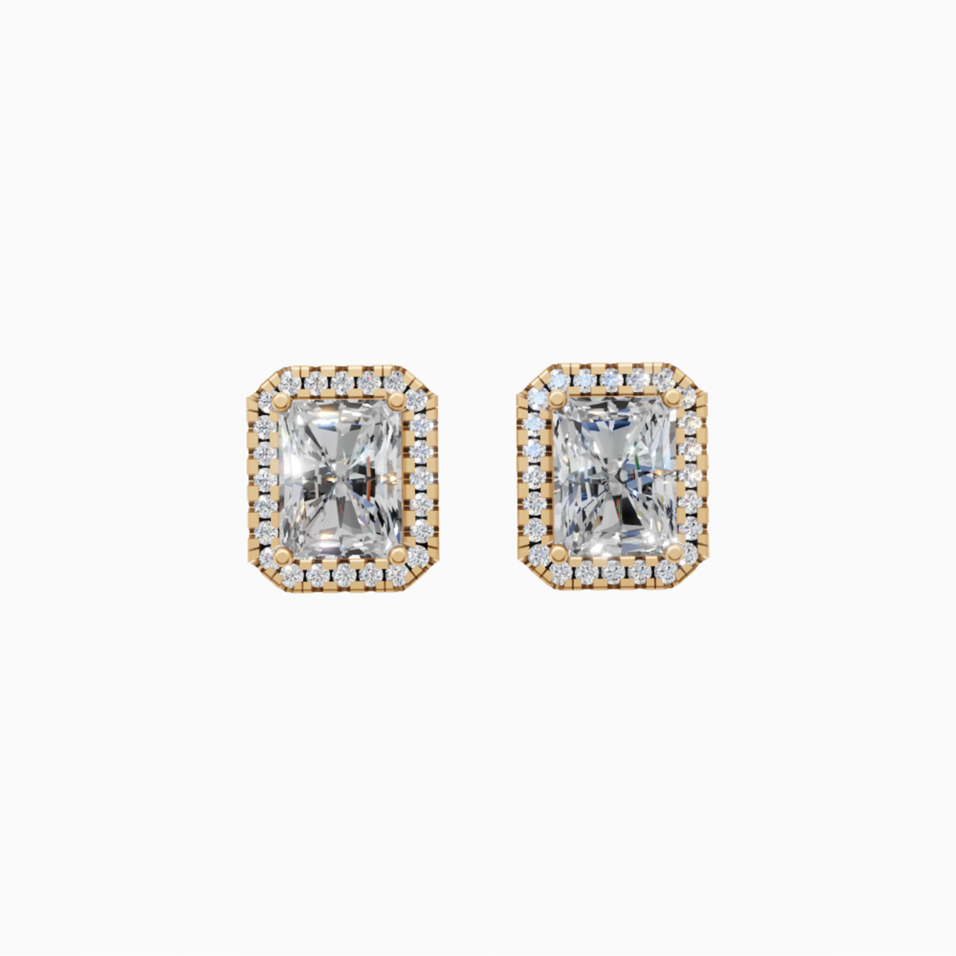Kiara Halo Long Radiant Diamond Stud Earrings