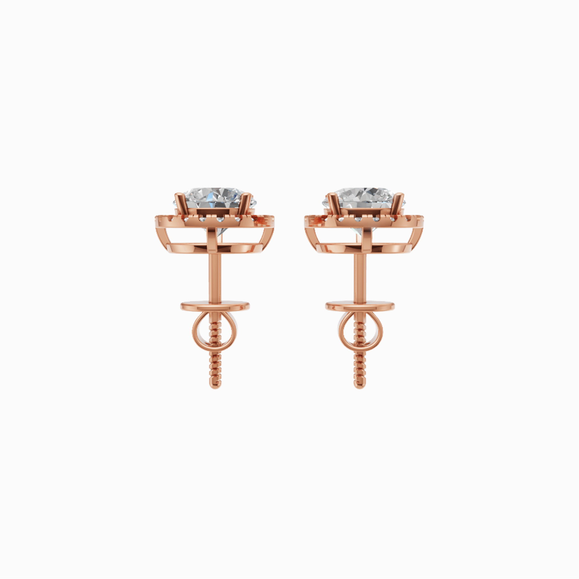 Kiara halo round brilliant diamond stud earrings in yellow gold — earth and grown diamonds by Amber Arc – view 3