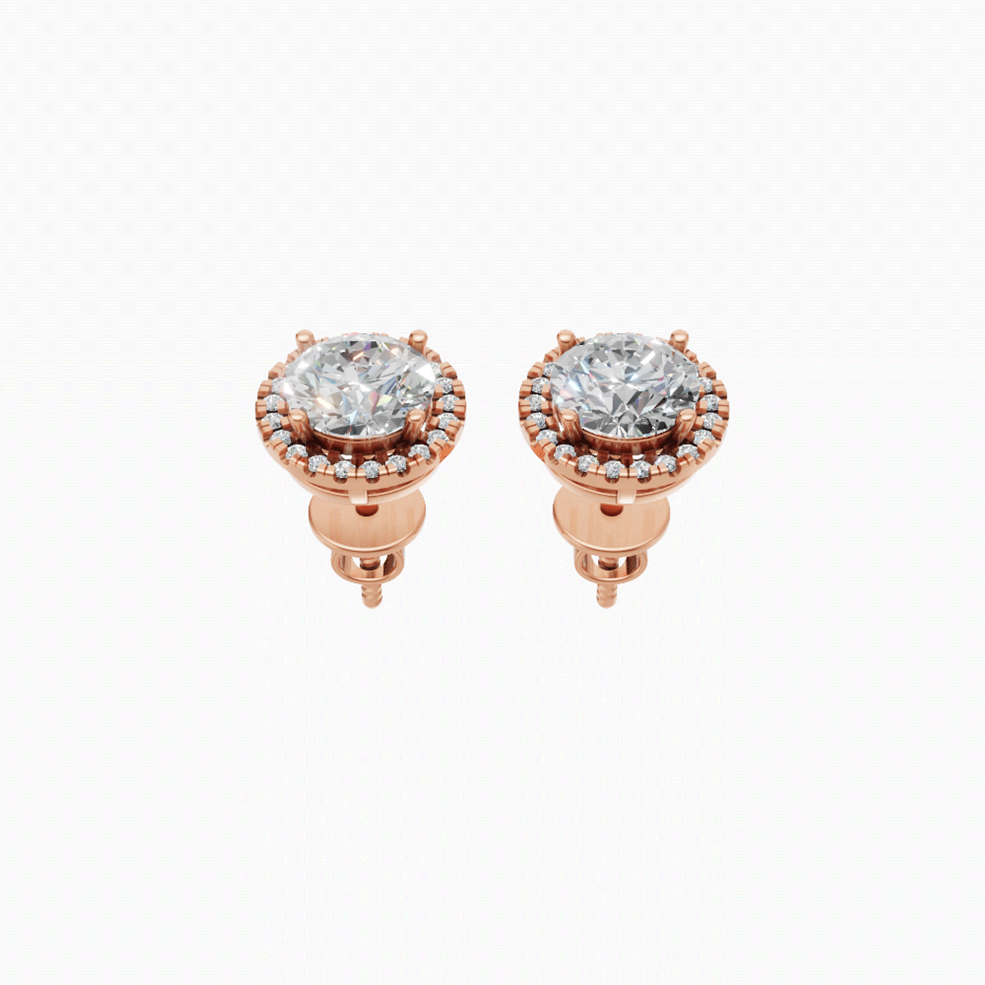 Kiara halo round brilliant diamond stud earrings in yellow gold — earth and grown diamonds by Amber Arc – view 2