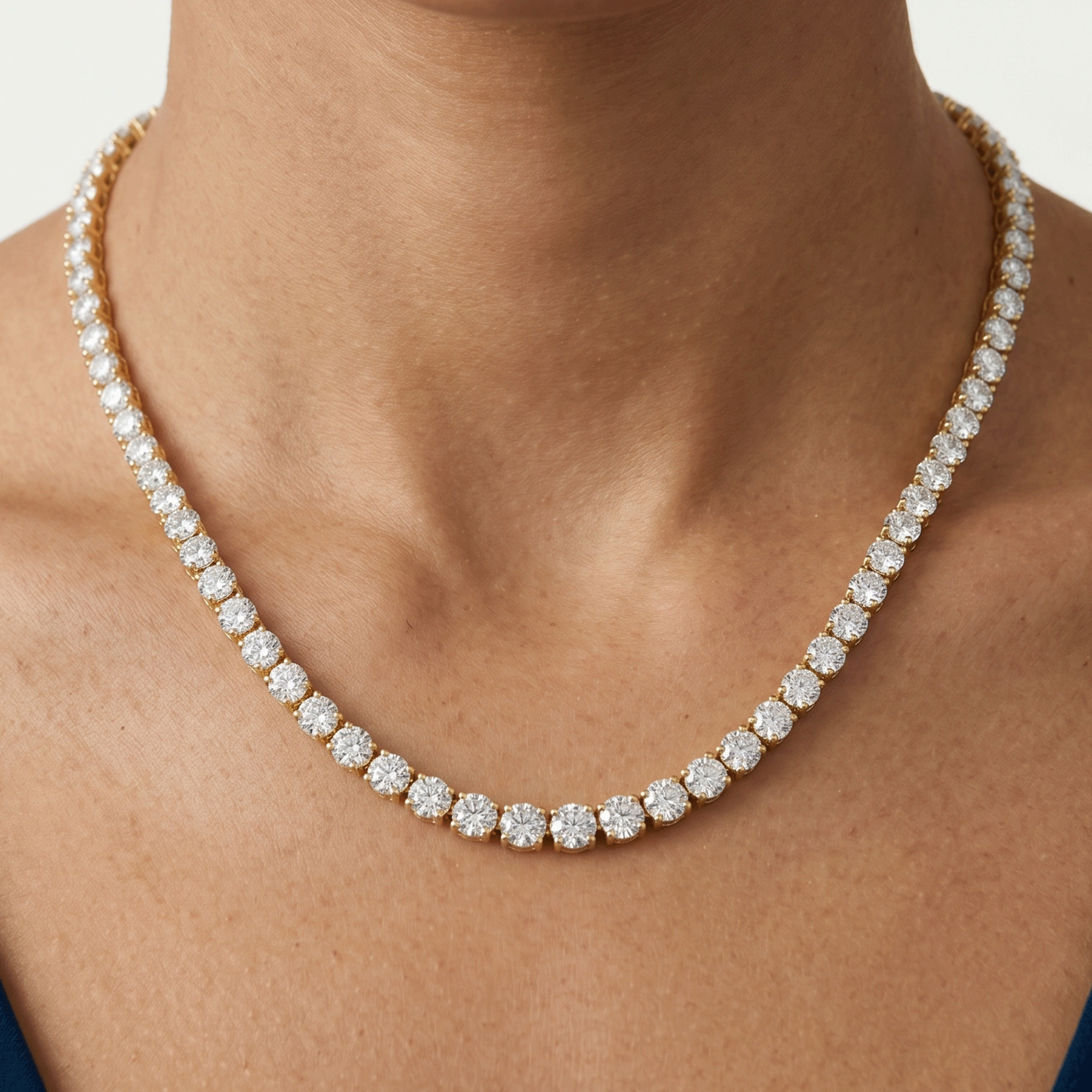 Jude shared prong round brilliant diamond tennis necklace in white gold — earth and grown diamonds by Amber Arc – view 4