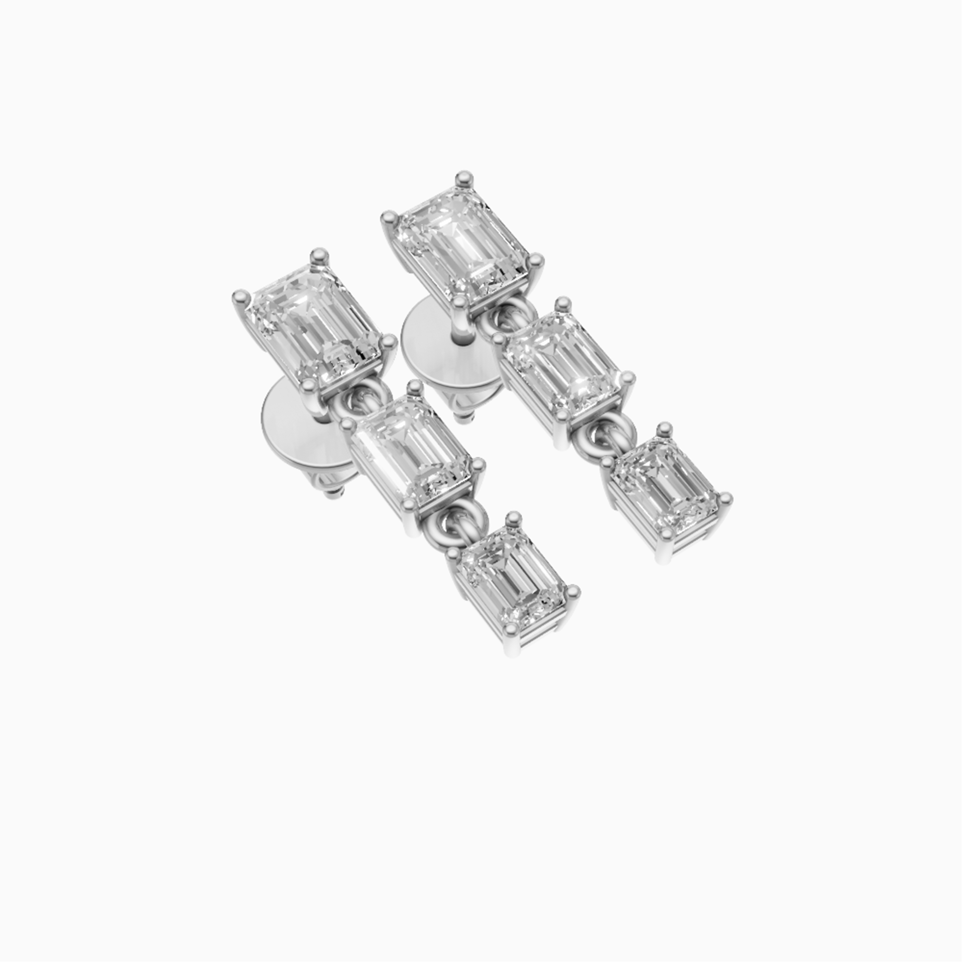 Nissa graduated emerald cut drop diamond earrings in yellow gold — earth and grown diamonds by Amber Arc – view 2