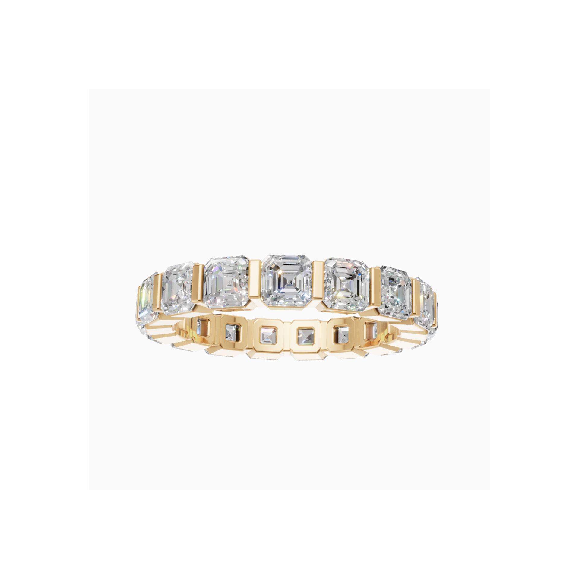 Ira bar asscher cut diamond eternity band in yellow gold — earth and grown diamonds by Amber Arc